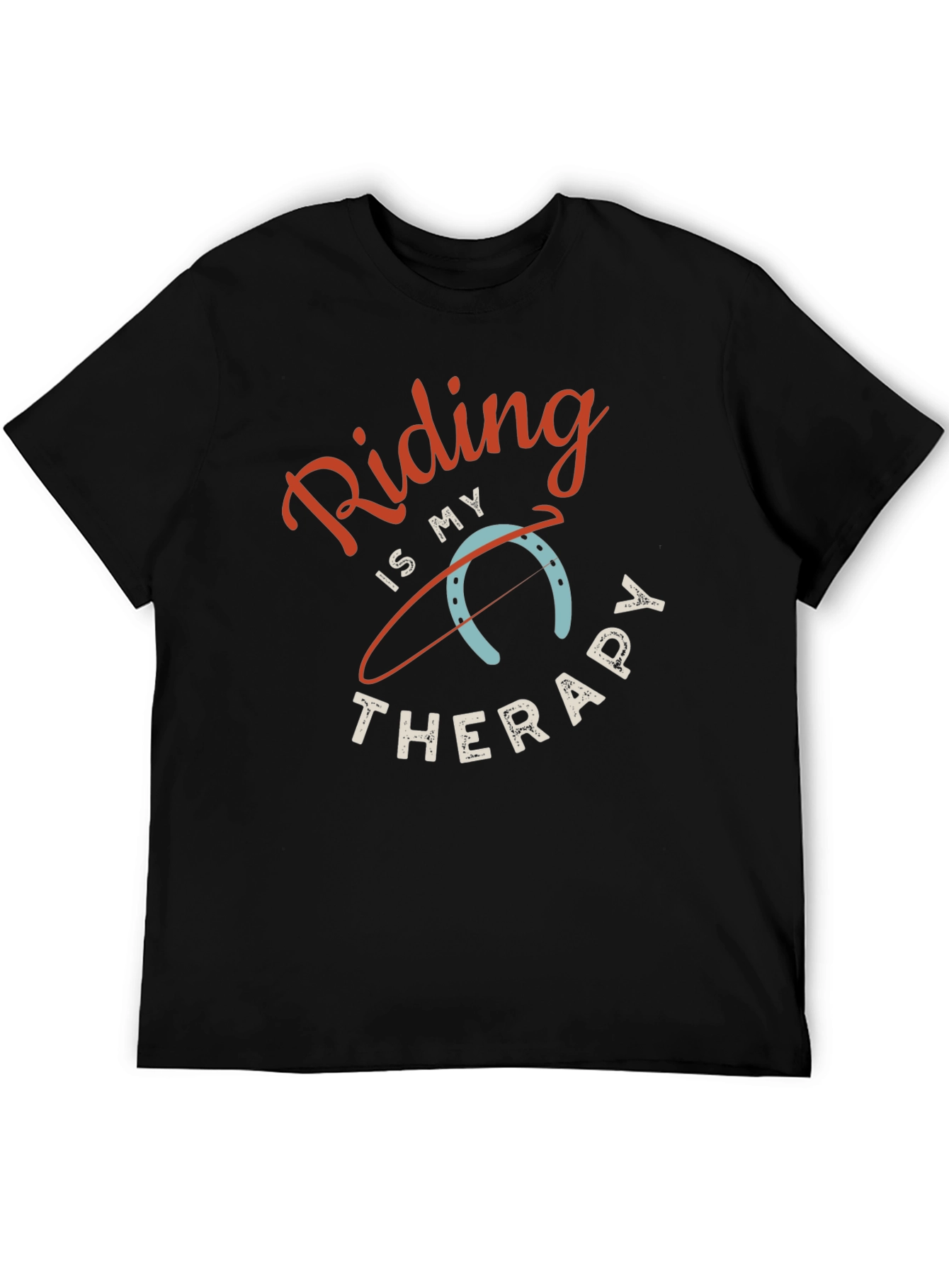 Riding is My Therapy Black Graphic T-Shirt