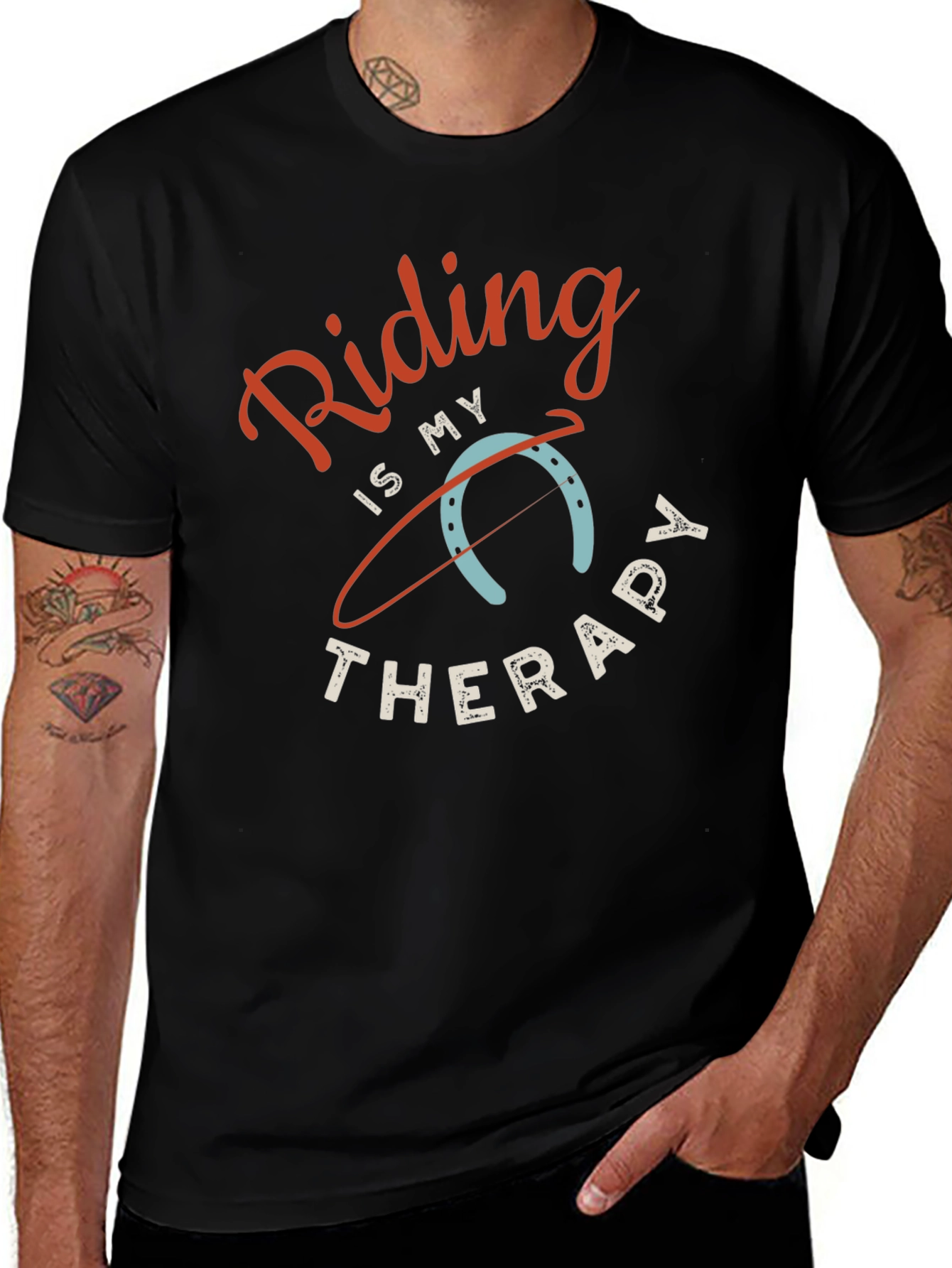 Riding is My Therapy Black Graphic T-Shirt