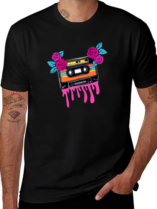 Retro Cassette & Roses Graphic Tee