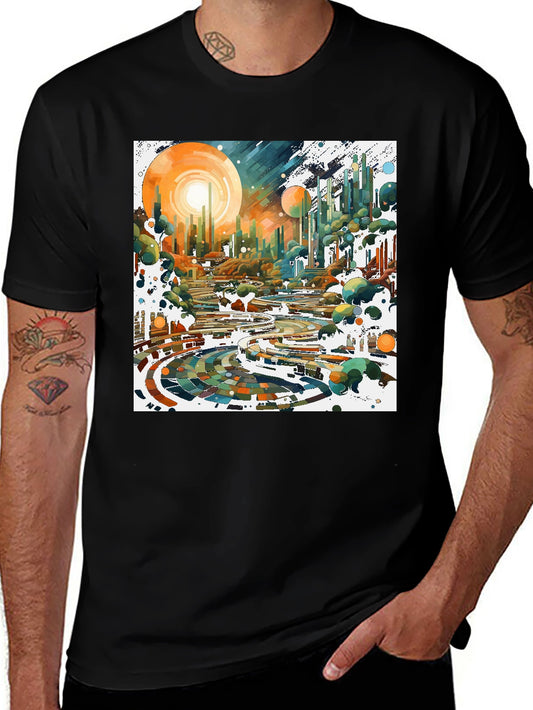Abstract Cityscape Graphic Tee - Modern Art Shirt