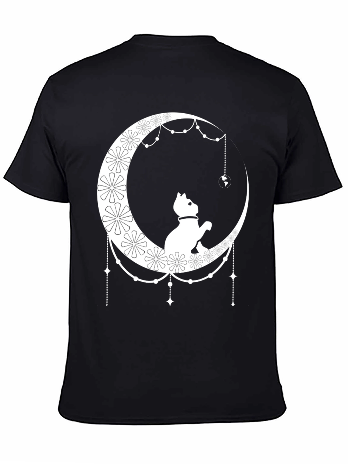 Cat on Moon Graphic Tee - Stylish Black T-Shirt