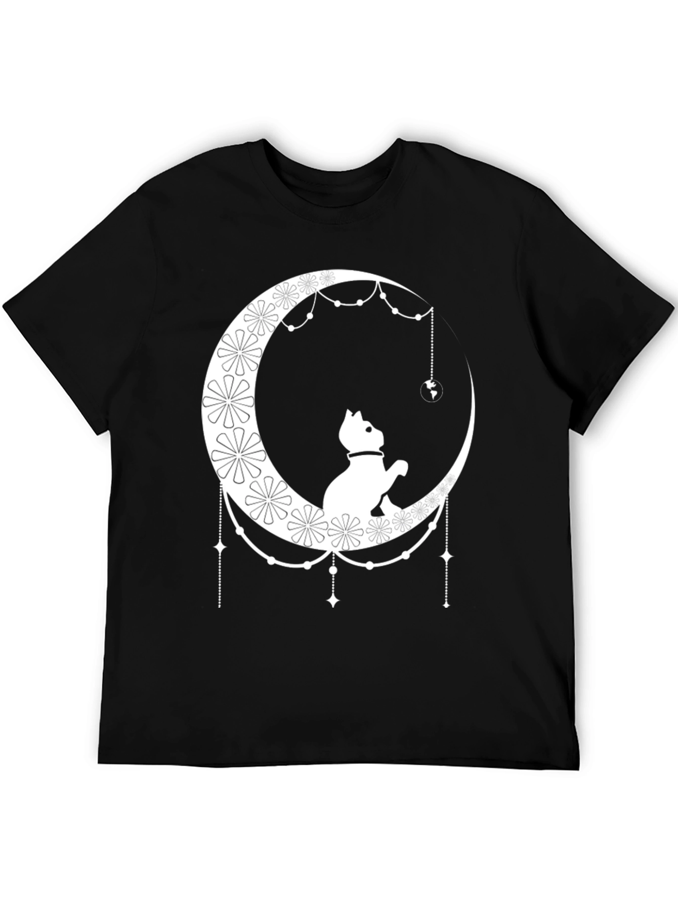 Cat on Moon Graphic Tee - Stylish Black T-Shirt