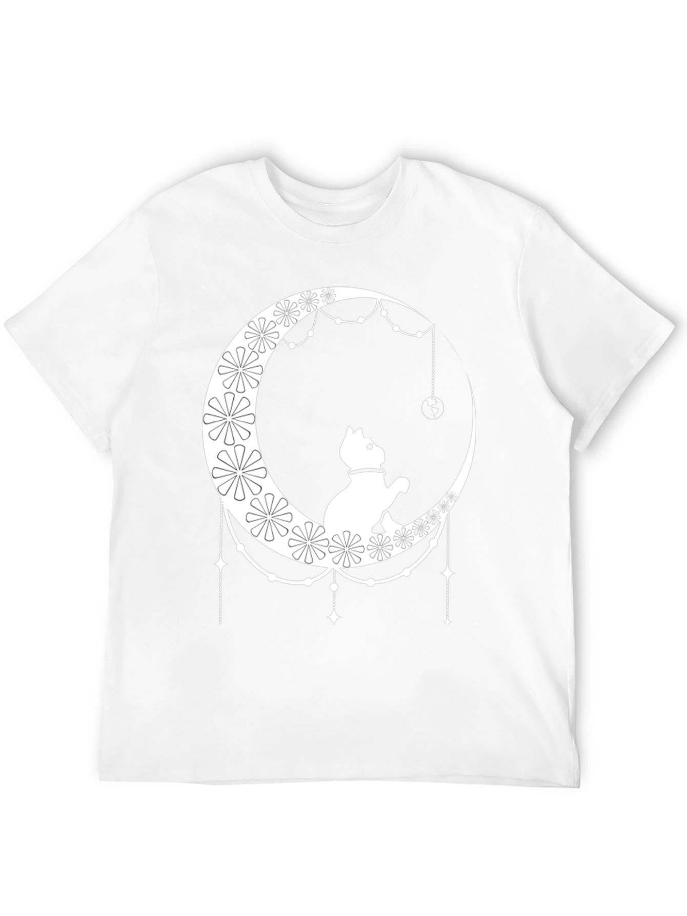 Cat on Moon Graphic Tee - Stylish Black T-Shirt