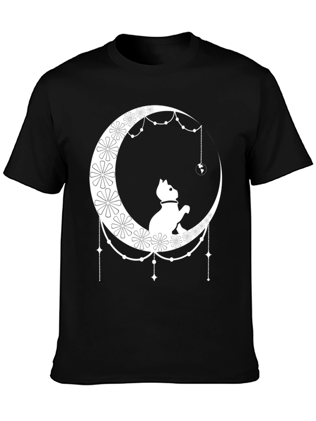 Cat on Moon Graphic Tee - Stylish Black T-Shirt