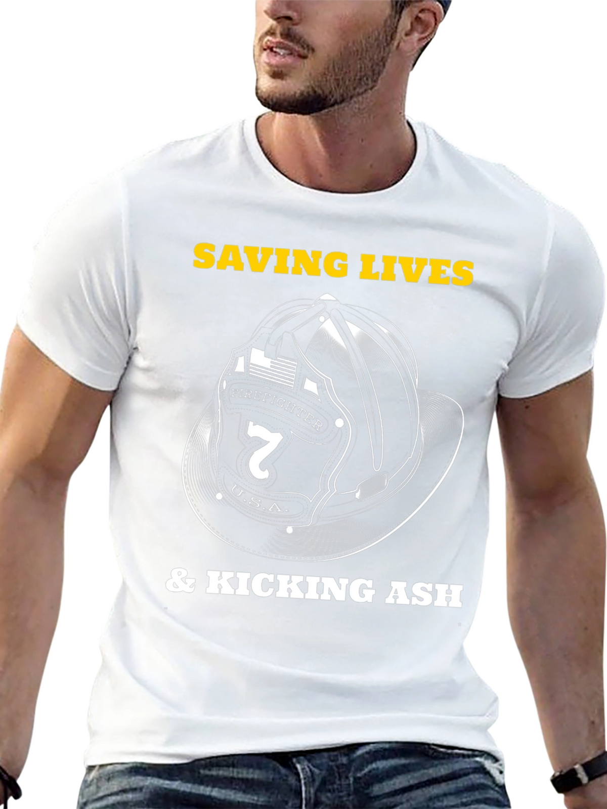 Saving Lives Firefighter Helmet Graphic Tee