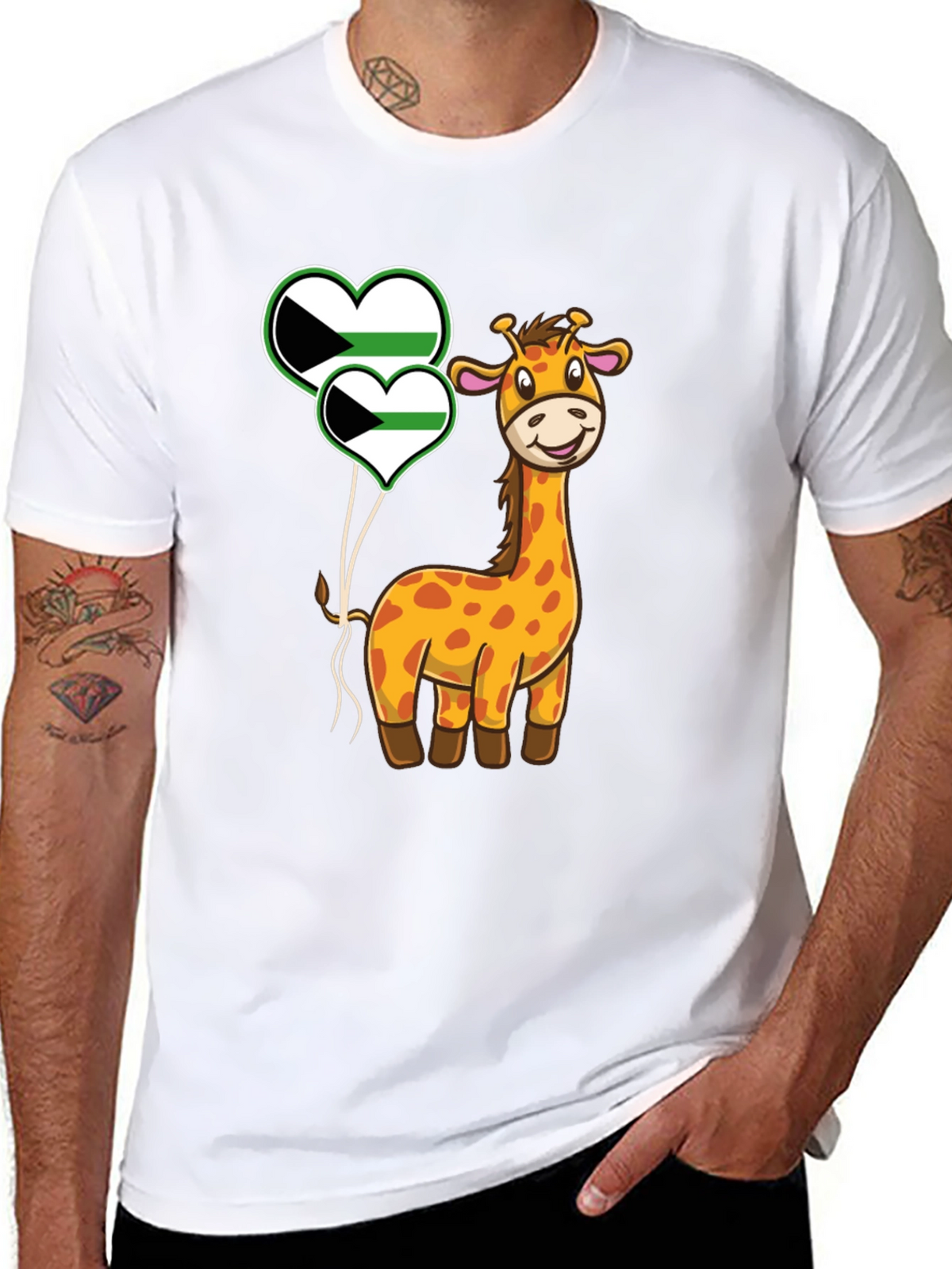 Giraffe and Demisexual Pride Heart Balloons T-Shirt