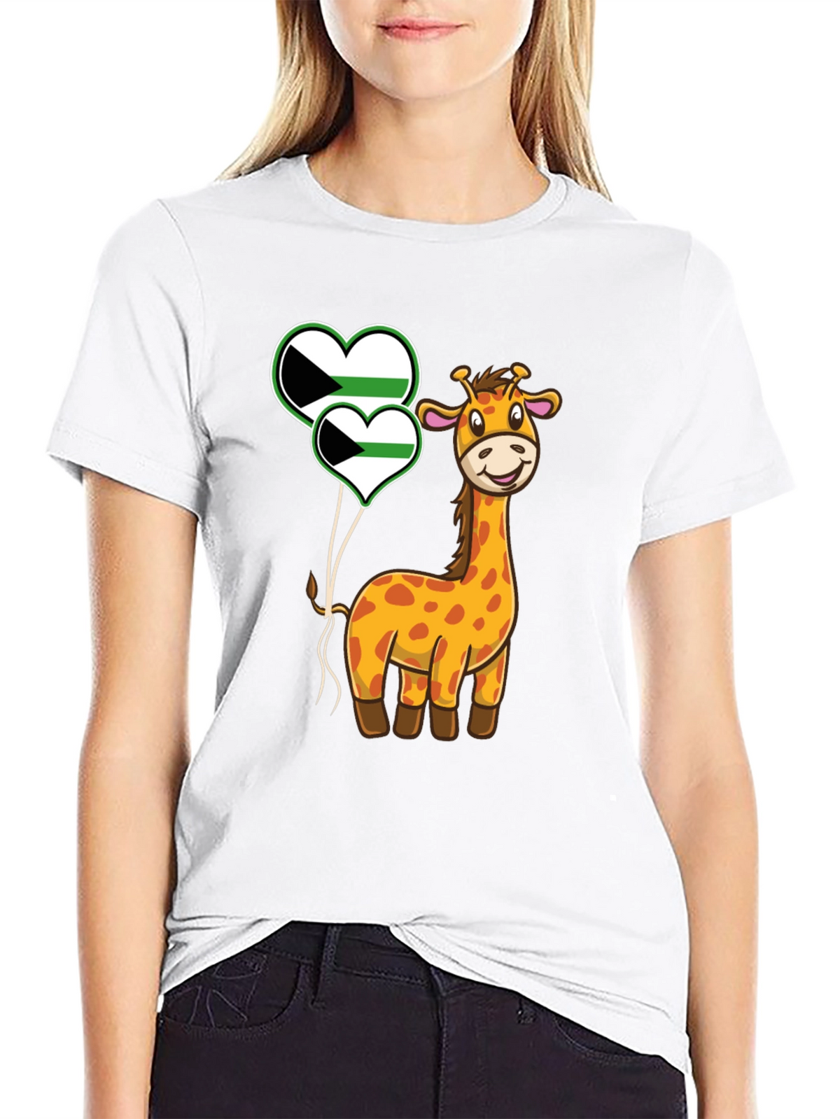 Giraffe and Demisexual Pride Heart Balloons T-Shirt