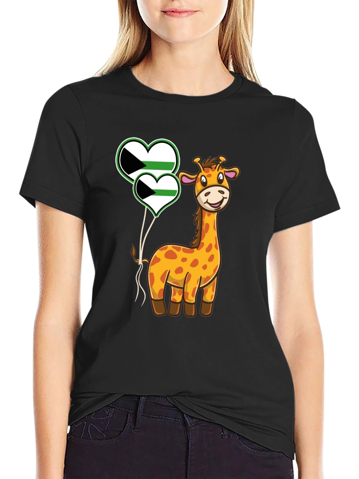 Giraffe and Demisexual Pride Heart Balloons T-Shirt
