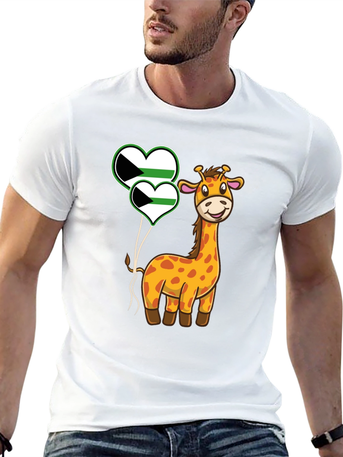 Giraffe and Demisexual Pride Heart Balloons T-Shirt
