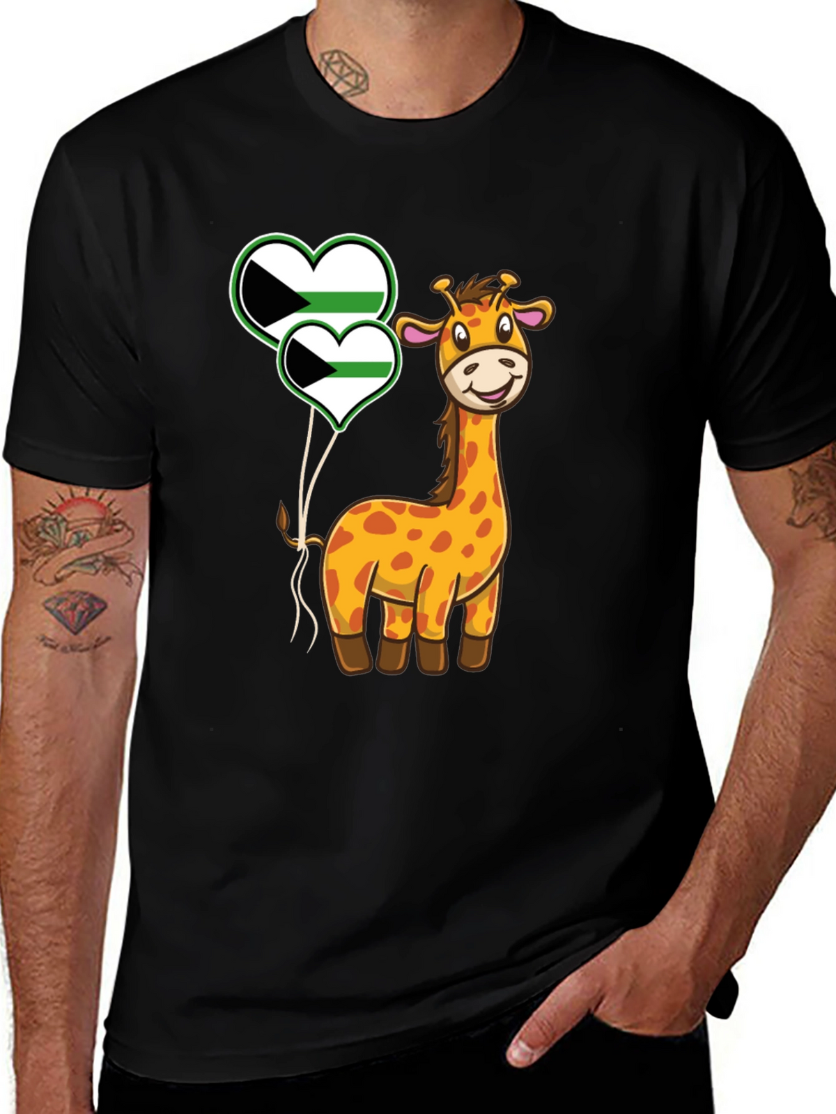 Giraffe and Demisexual Pride Heart Balloons T-Shirt