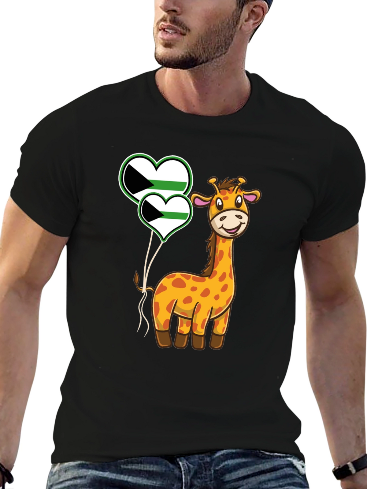 Giraffe and Demisexual Pride Heart Balloons T-Shirt