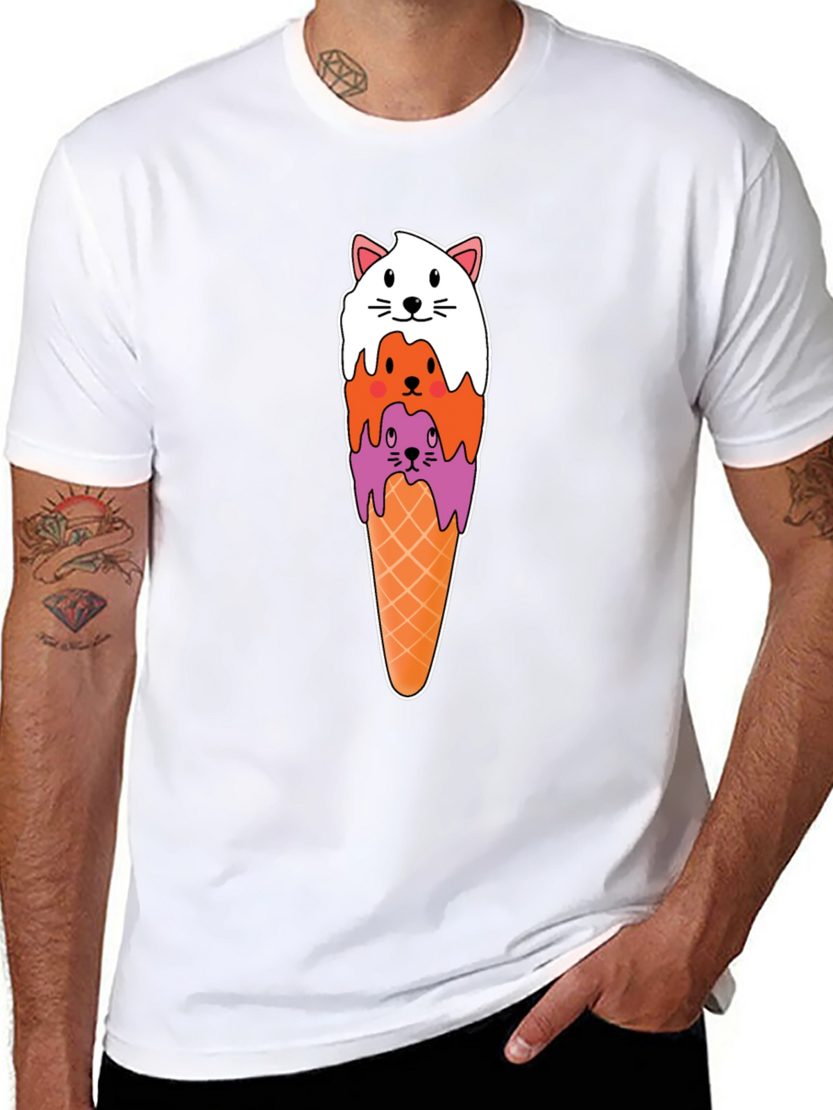 Cat Ice Cream Cone Black T-Shirt