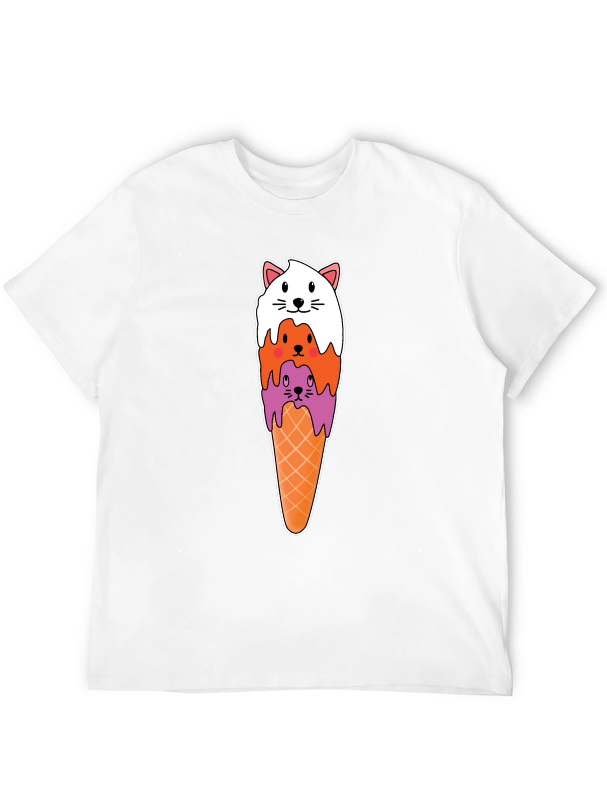 Cat Ice Cream Cone Black T-Shirt