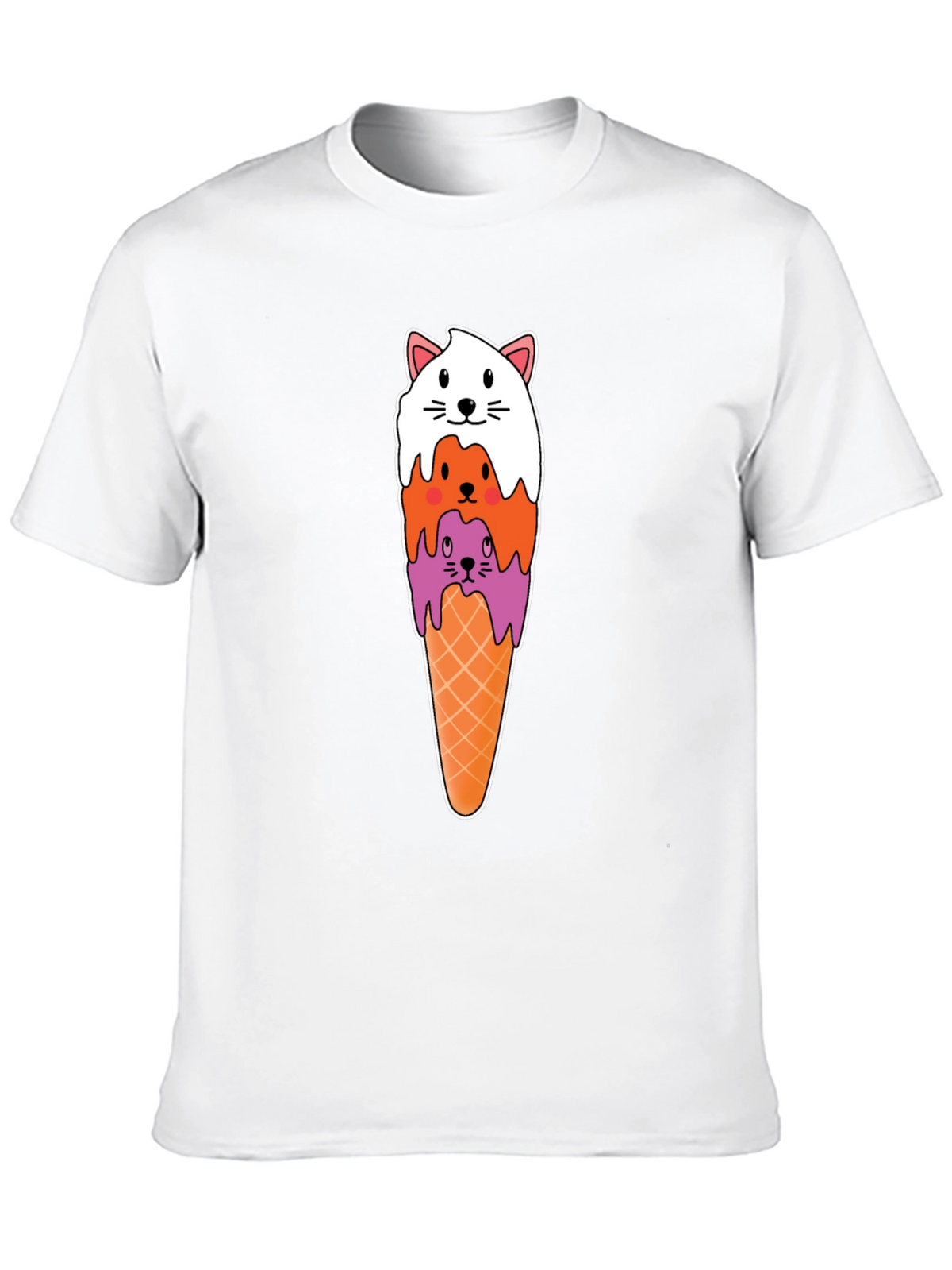 Cat Ice Cream Cone Black T-Shirt