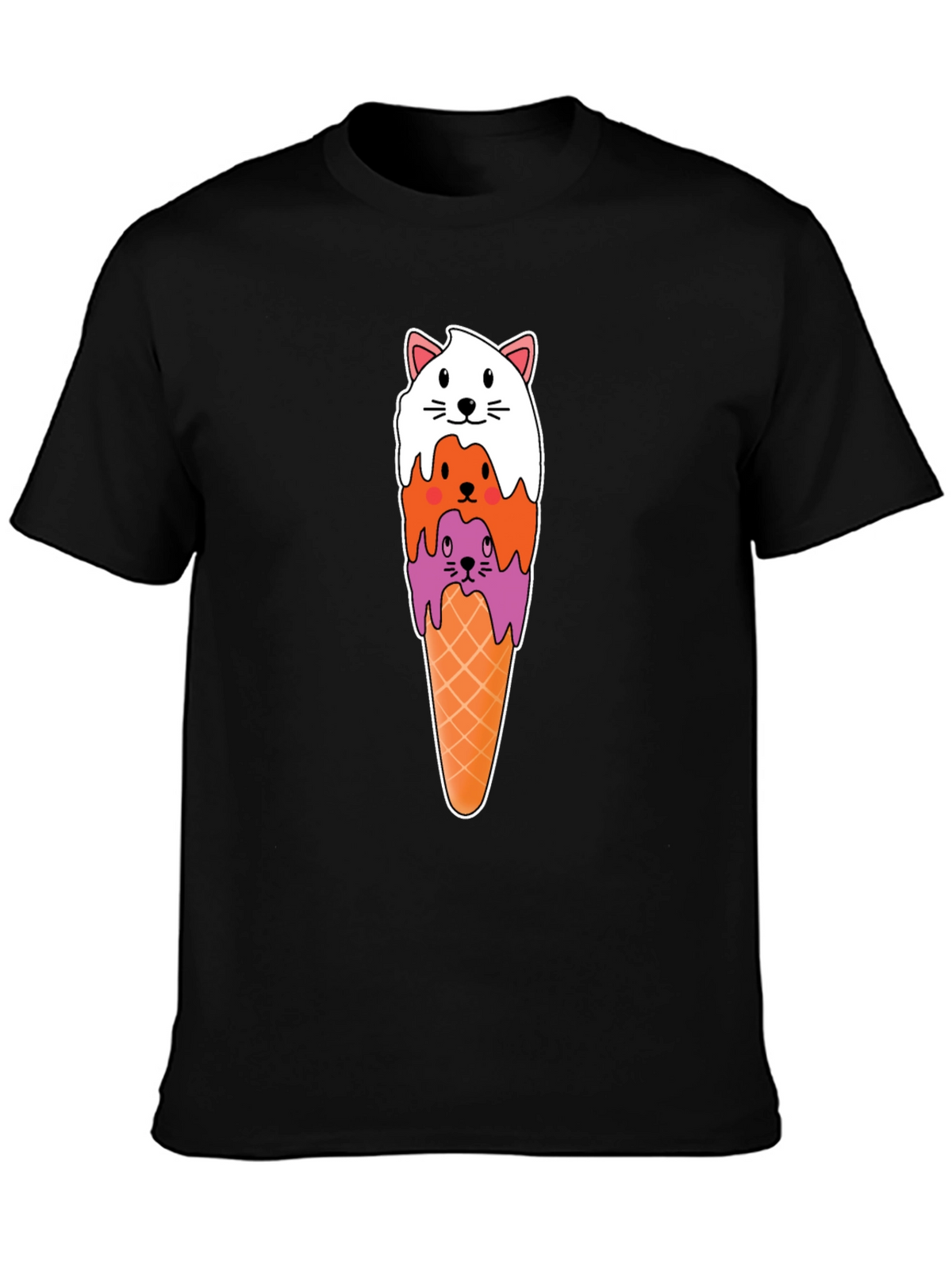 Cat Ice Cream Cone Black T-Shirt