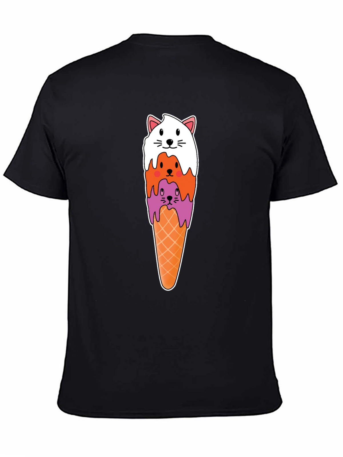 Cat Ice Cream Cone Black T-Shirt