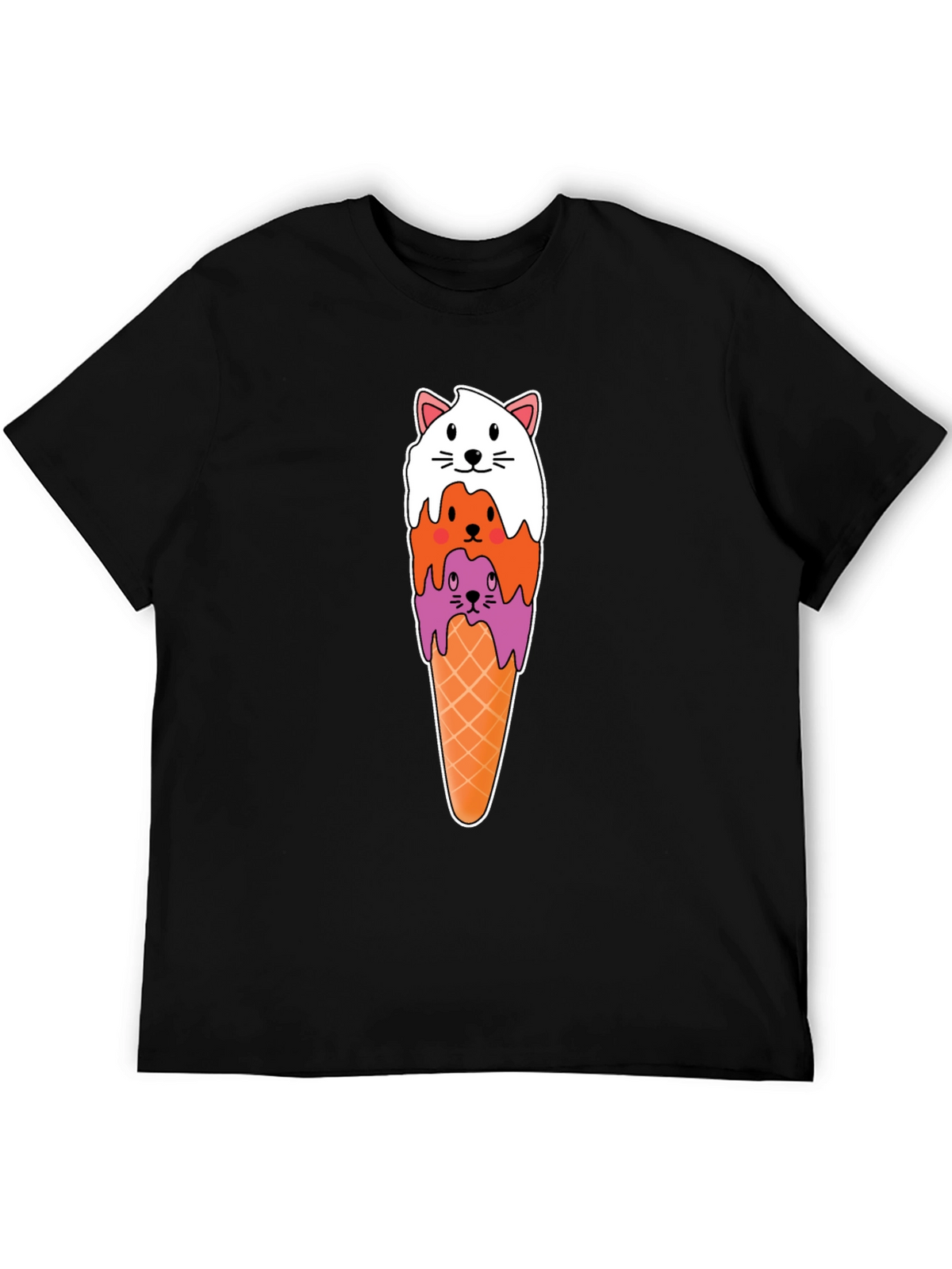 Cat Ice Cream Cone Black T-Shirt