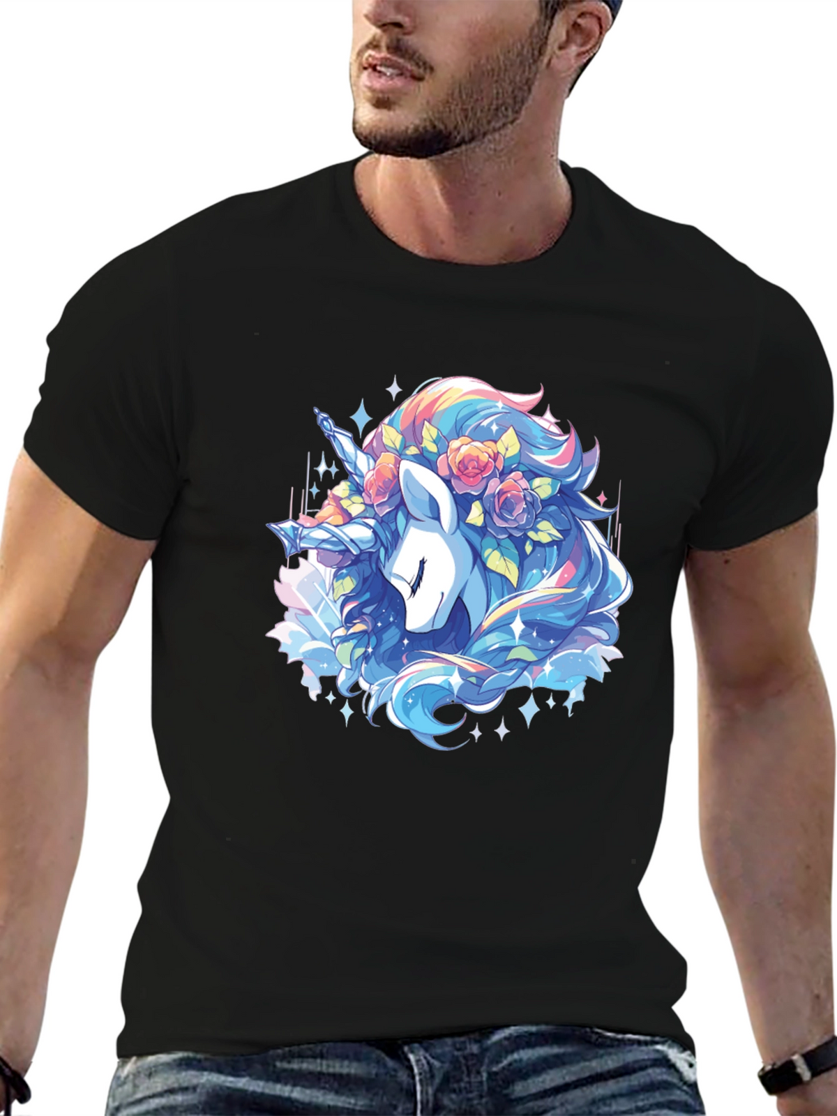 Unicorn Floral T-Shirt - Black