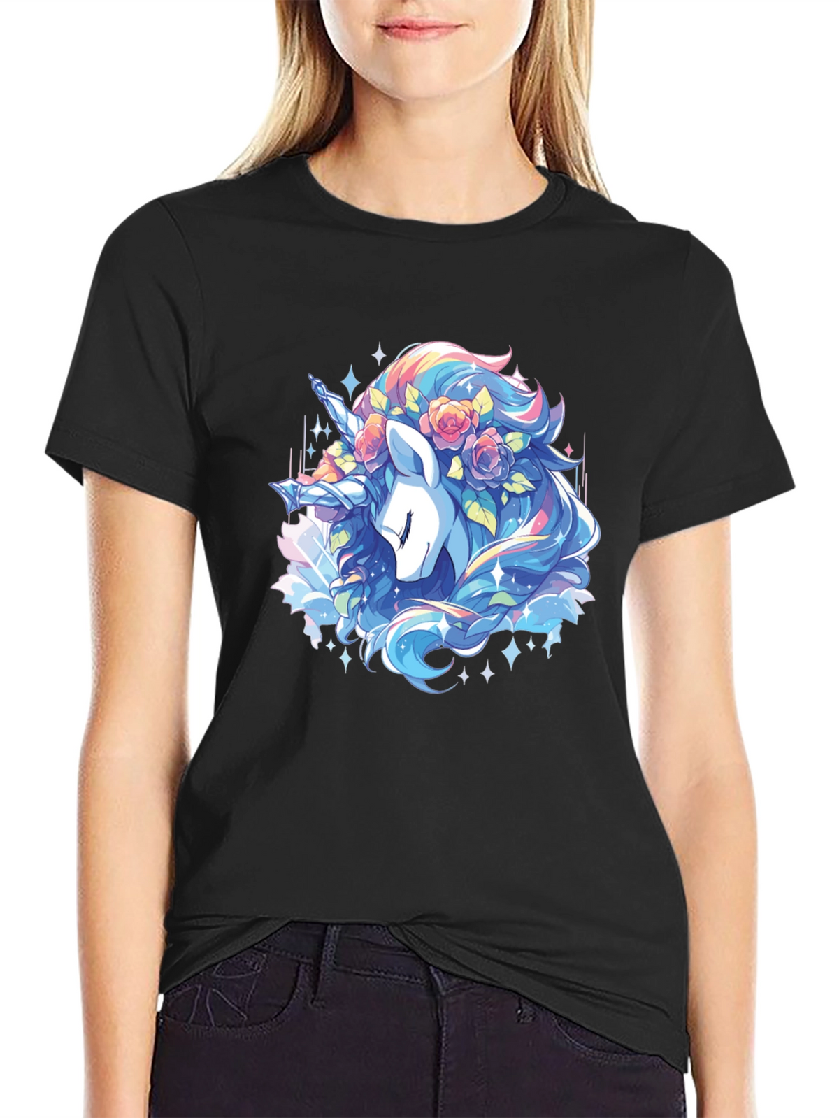 Unicorn Floral T-Shirt - Black