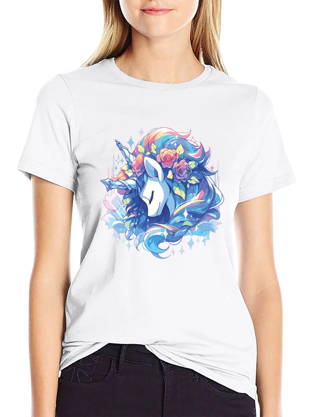 Unicorn Floral T-Shirt - Black