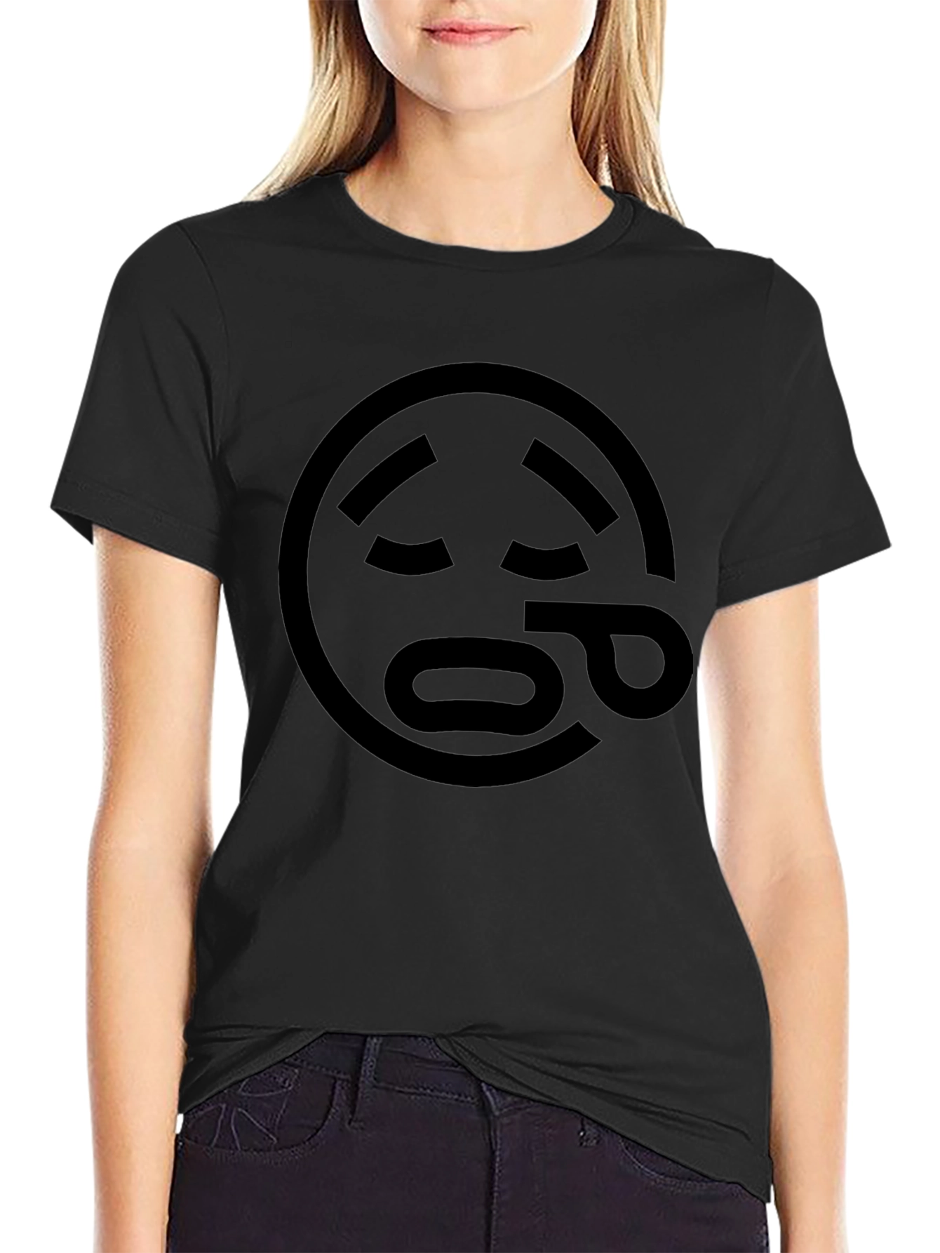 Sad Emoji Graphic Black T-Shirt