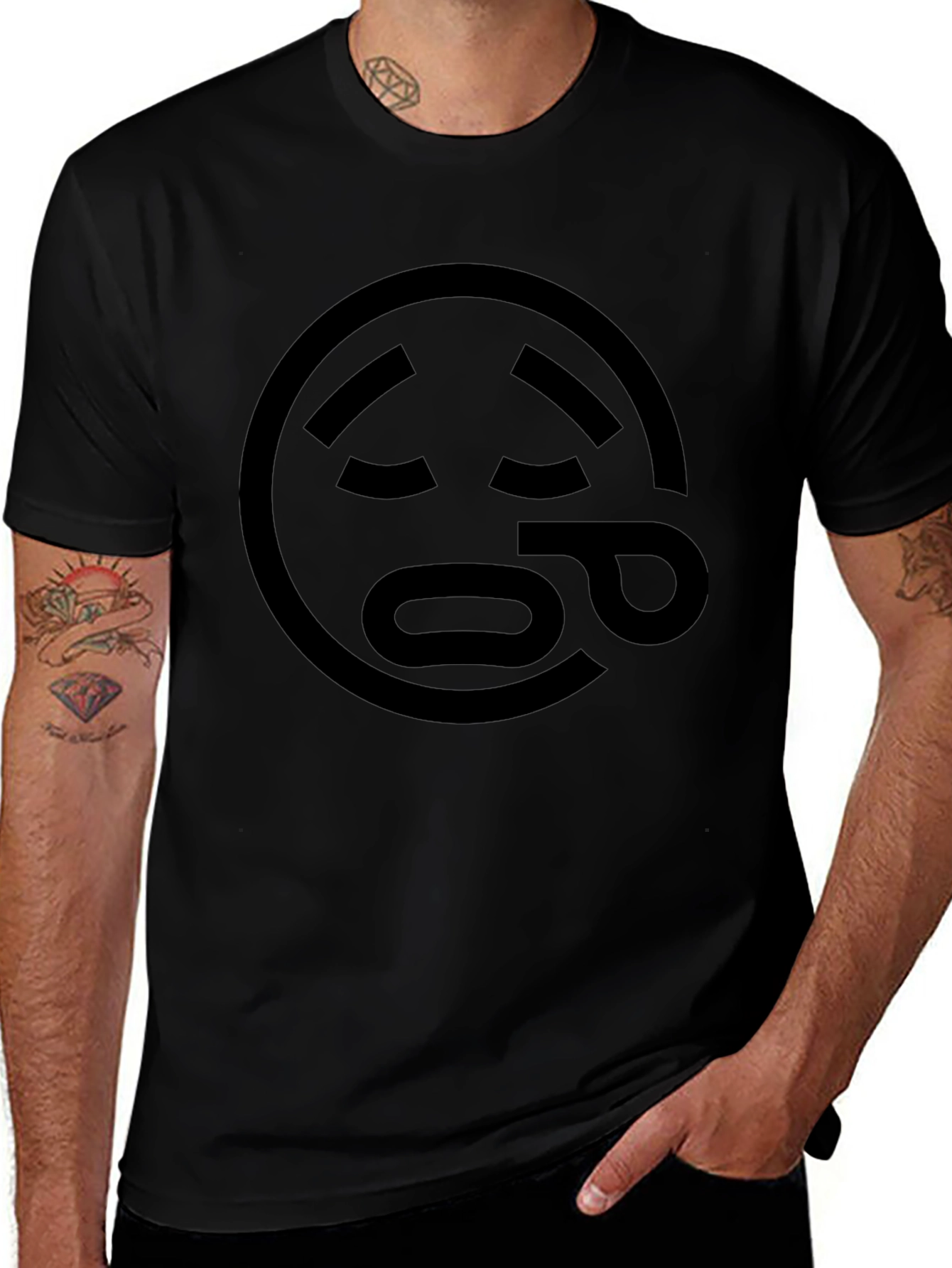 Sad Emoji Graphic Black T-Shirt