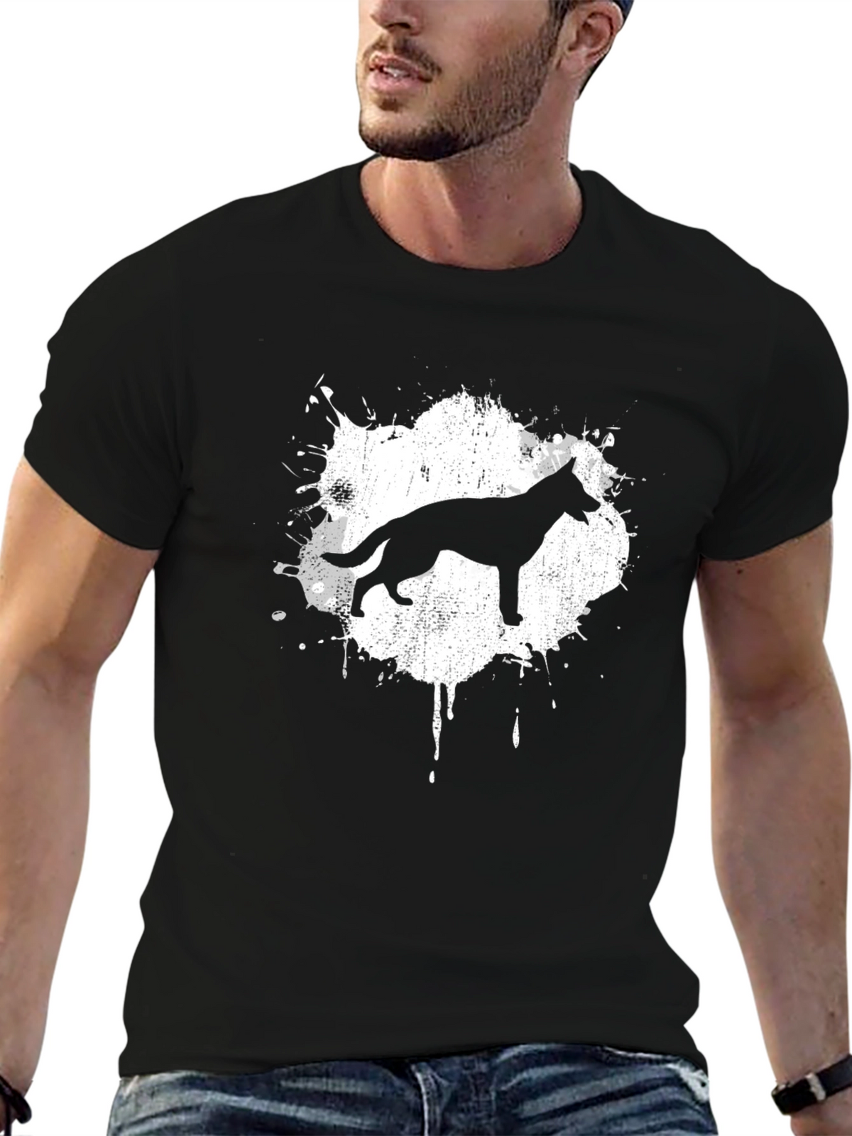 German Shepherd Splash T-Shirt - Black Cotton Tee