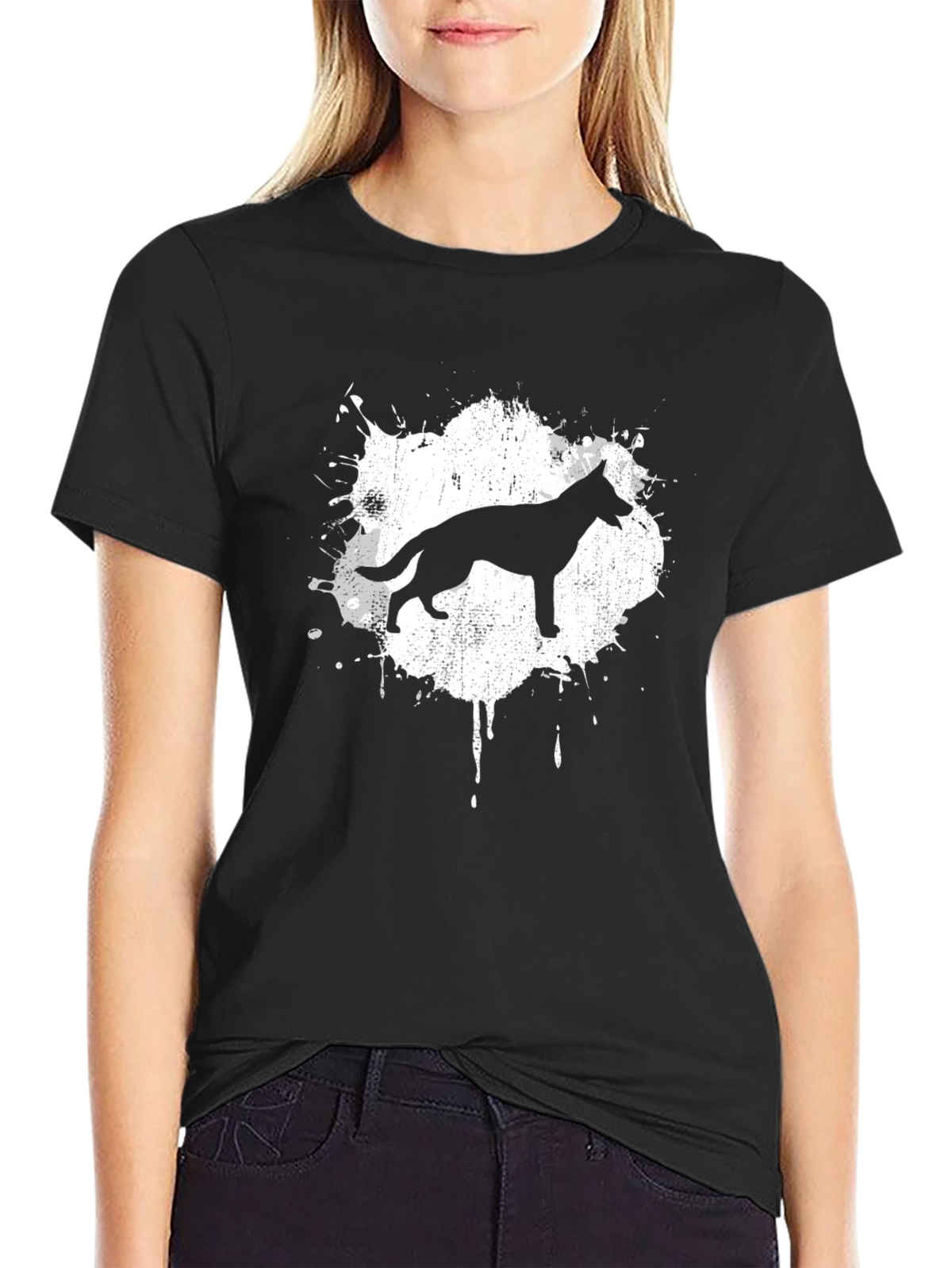 German Shepherd Splash T-Shirt - Black Cotton Tee