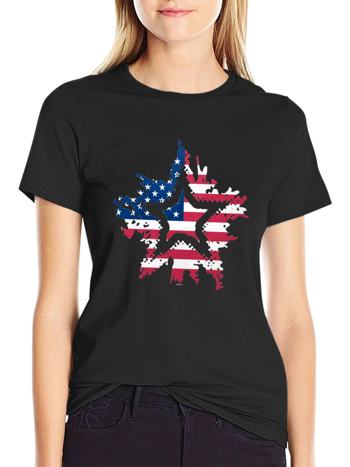 American Flag Star Black T-Shirt