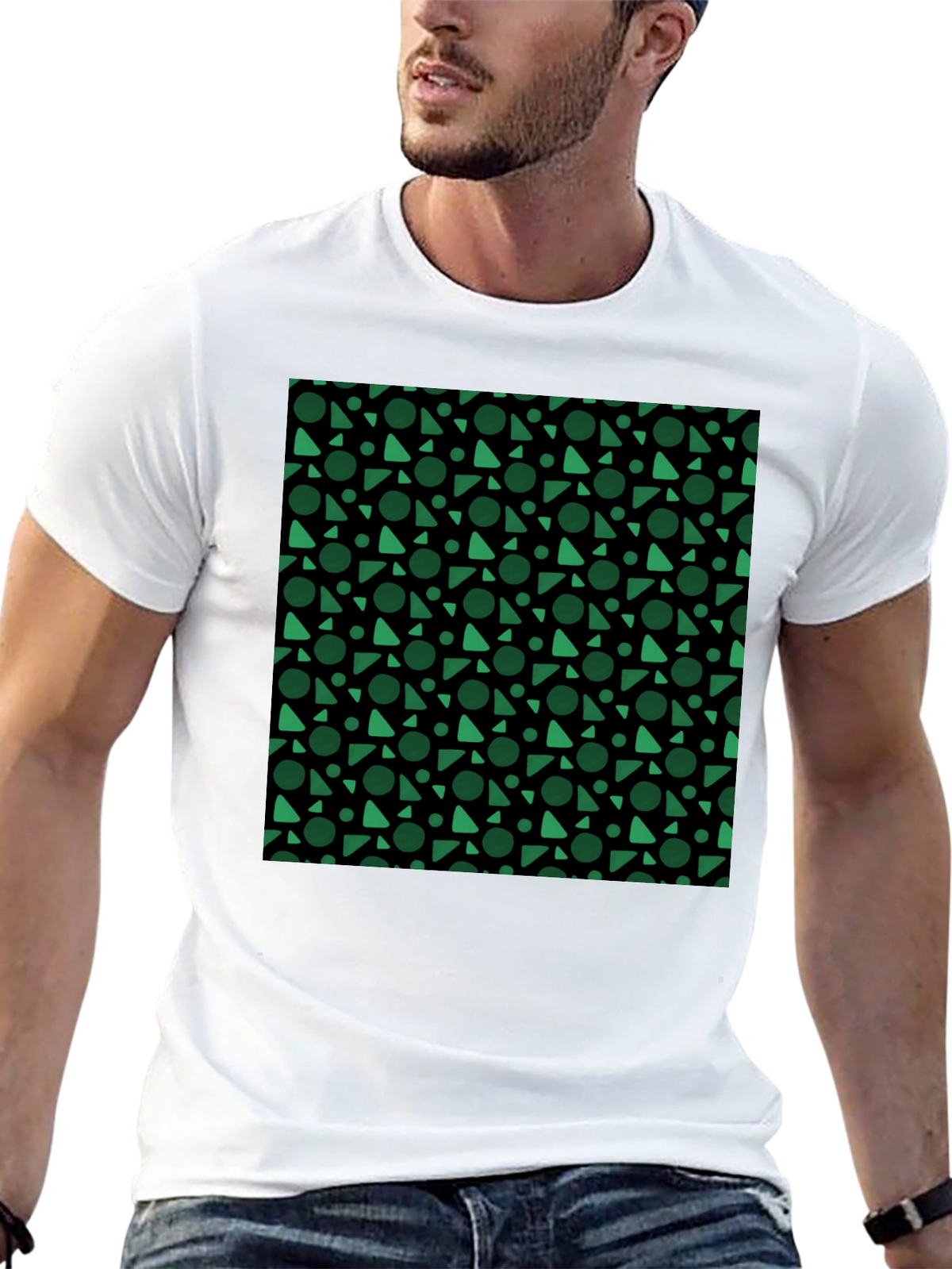 Modern Geometric Pattern Black T-Shirt