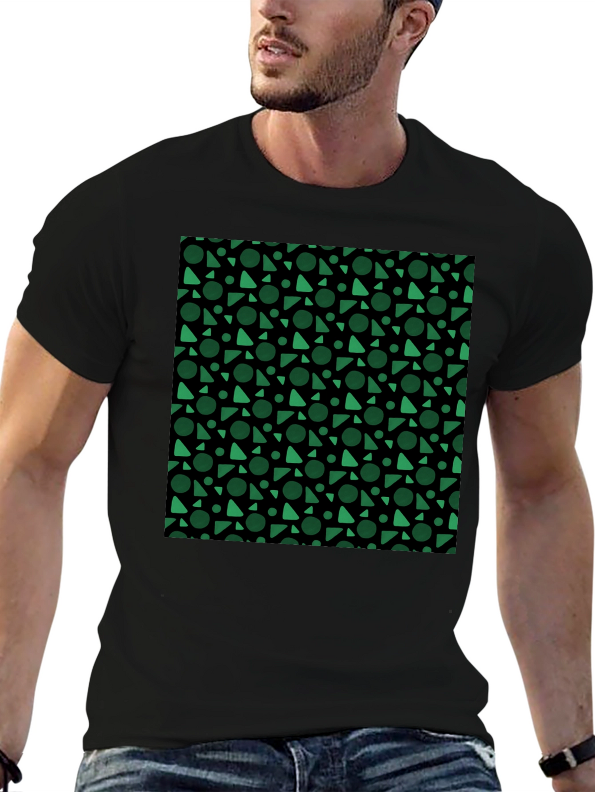 Modern Geometric Pattern Black T-Shirt