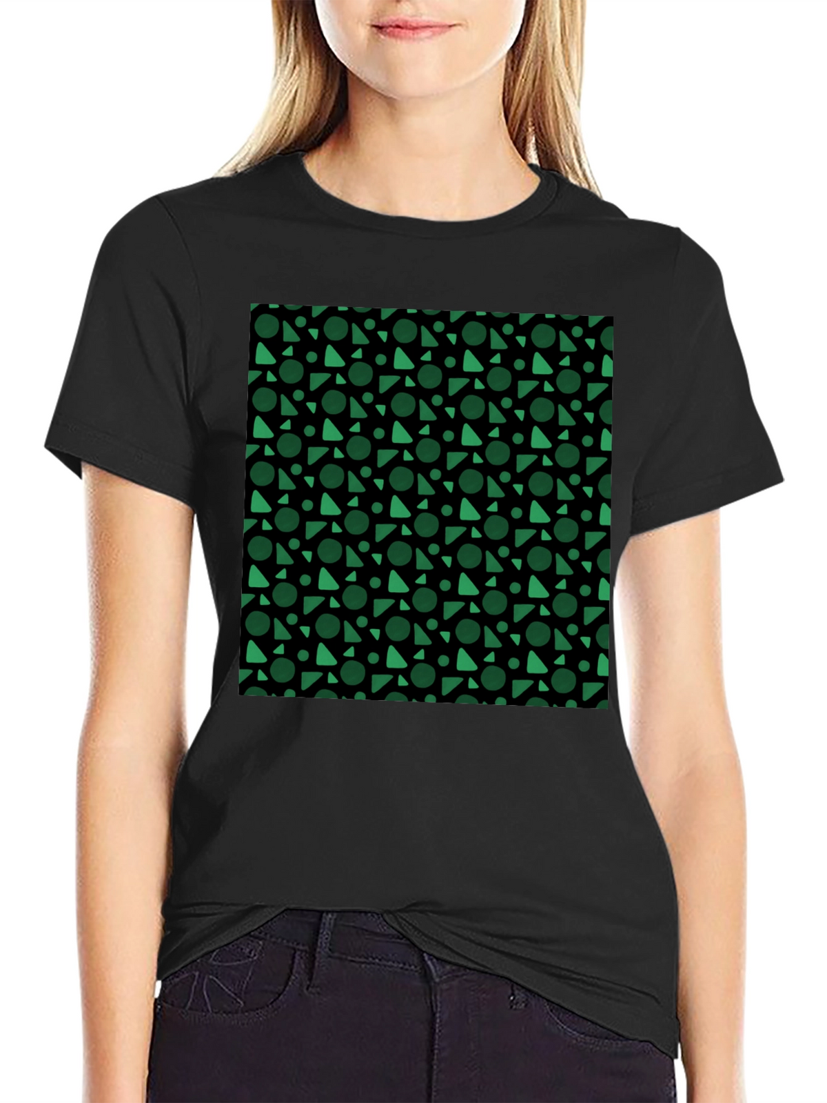 Modern Geometric Pattern Black T-Shirt