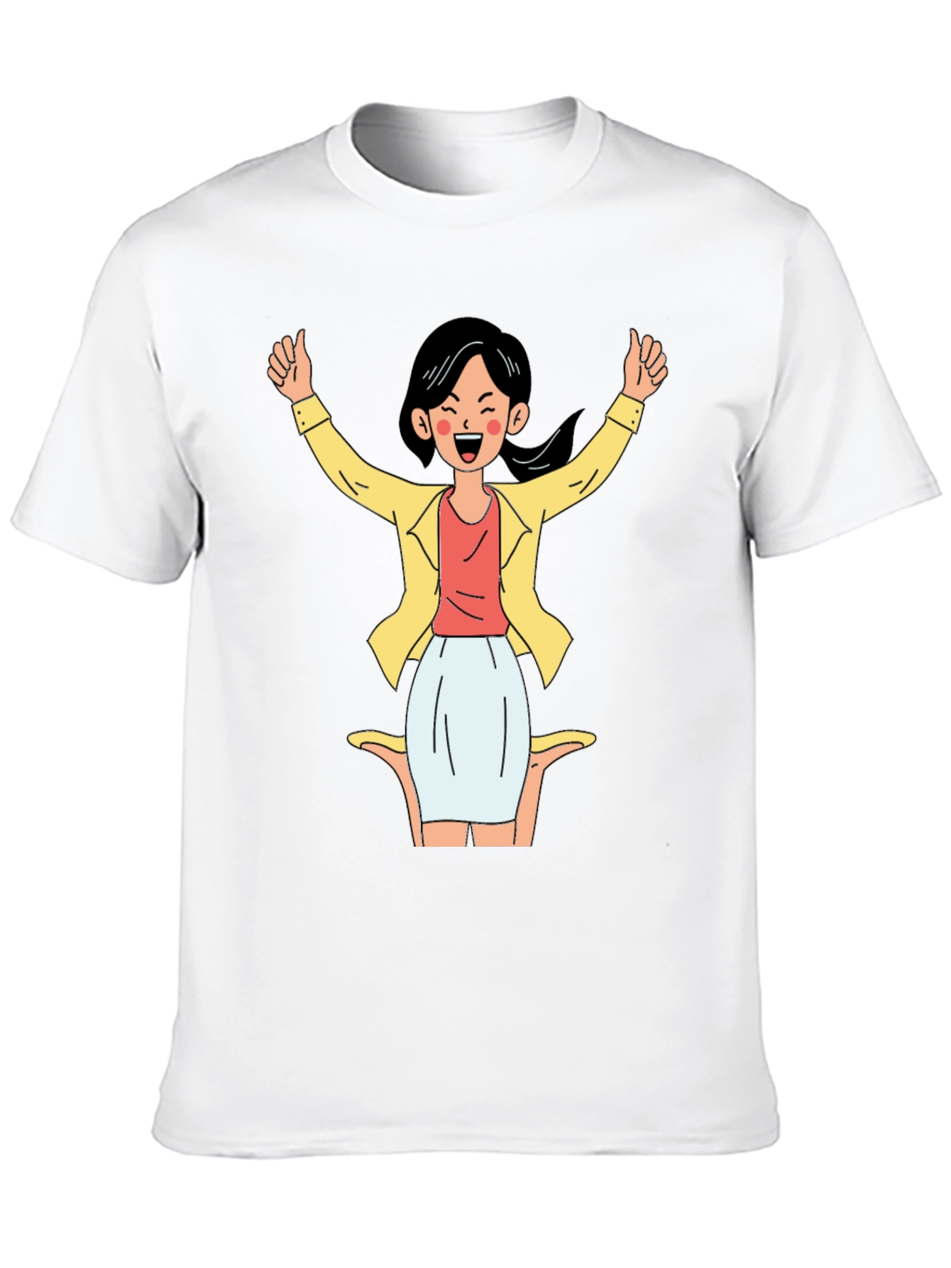 Black T-Shirt with Cartoon Woman Graphic