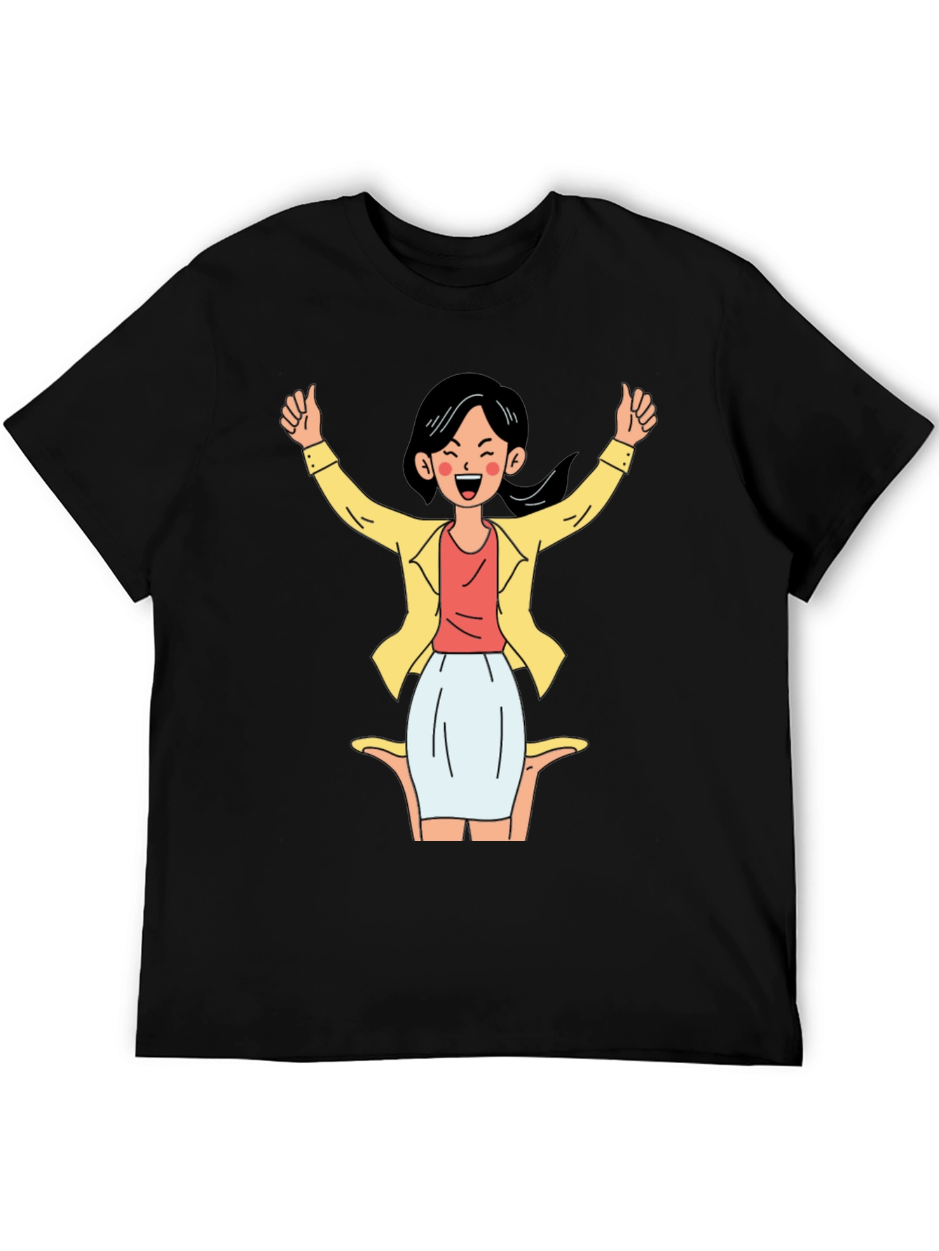 Black T-Shirt with Cartoon Woman Graphic
