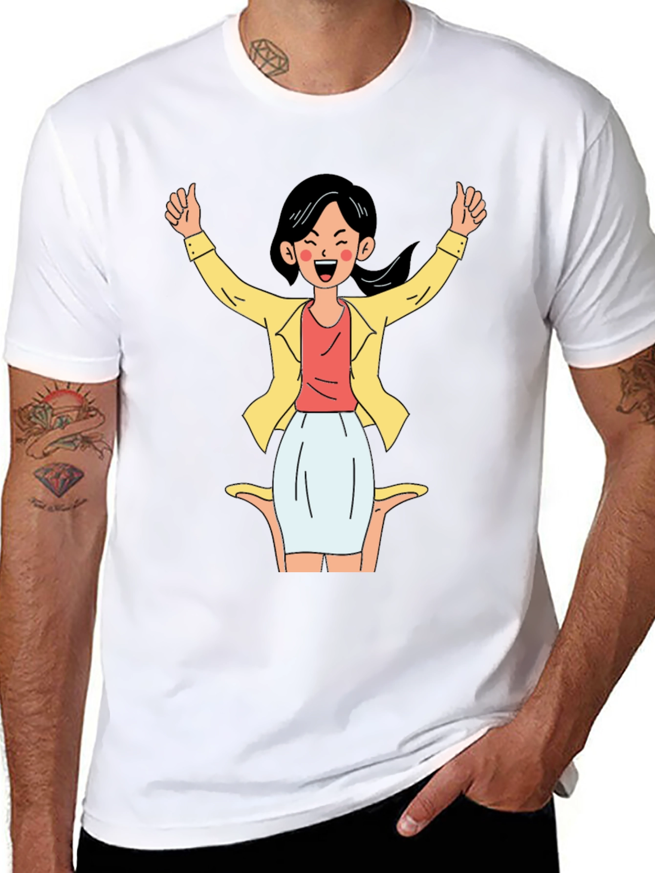 Black T-Shirt with Cartoon Woman Graphic