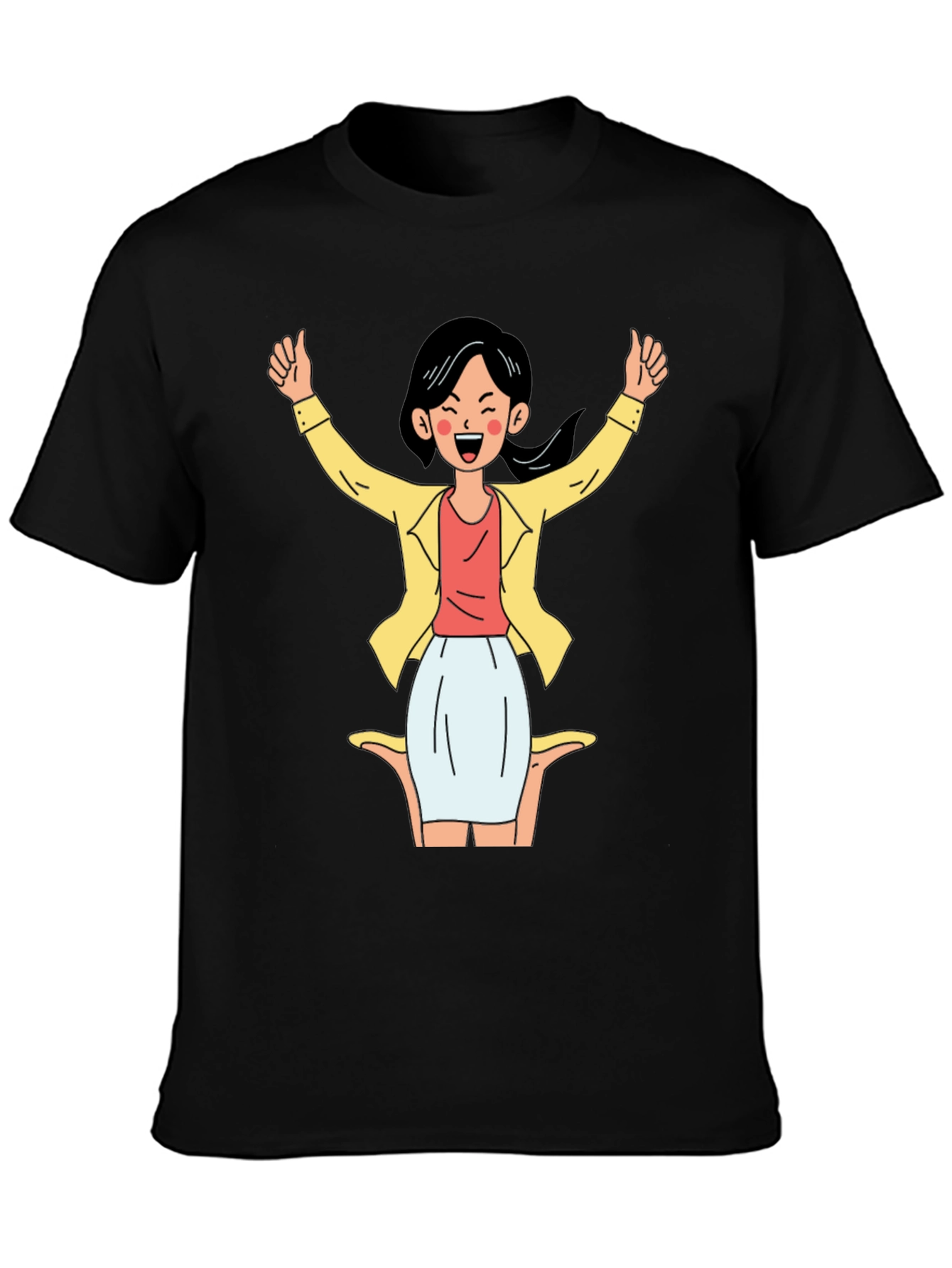 Black T-Shirt with Cartoon Woman Graphic