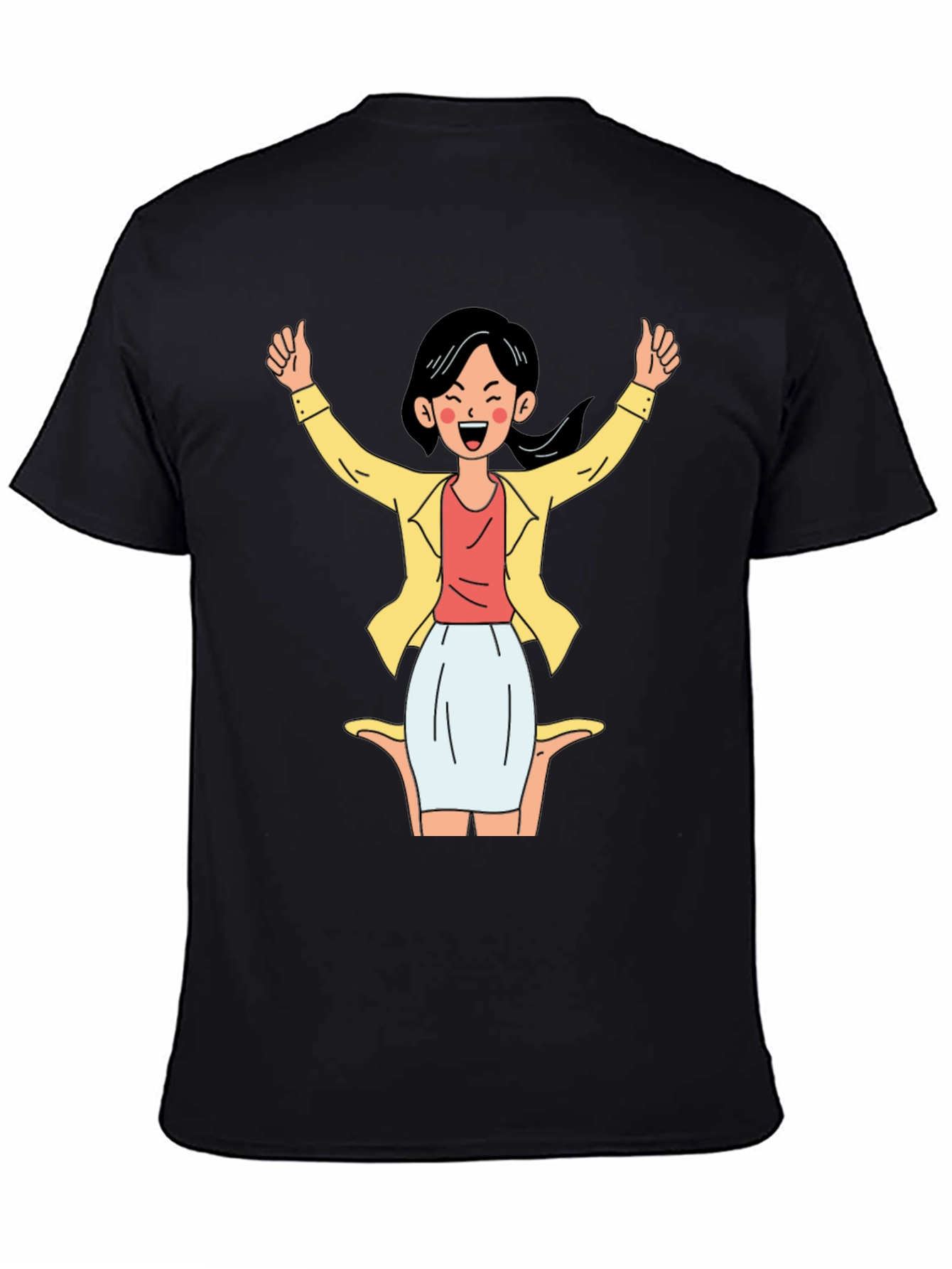 Black T-Shirt with Cartoon Woman Graphic