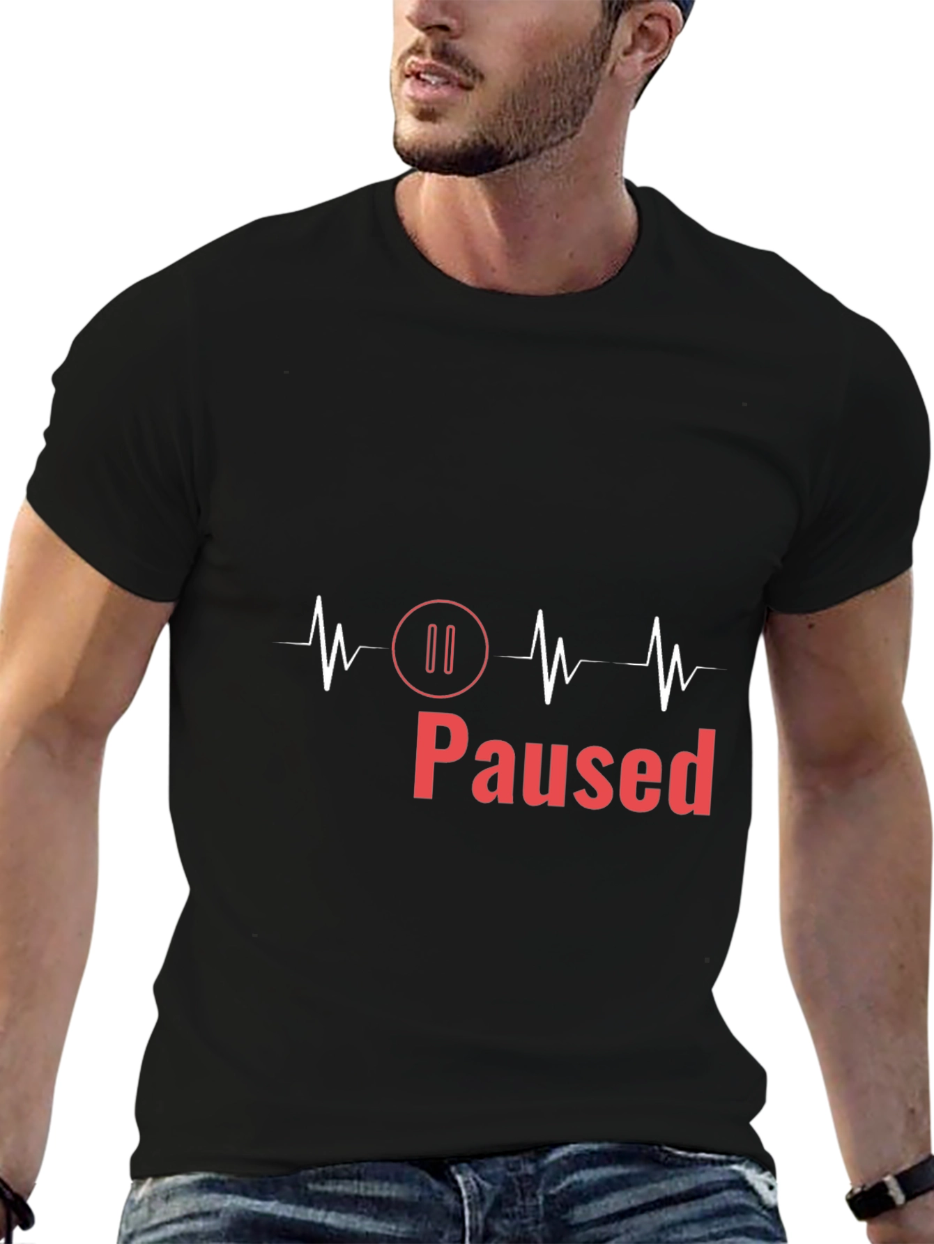 Paused ECG T-Shirt - Mens Black Graphic Tee