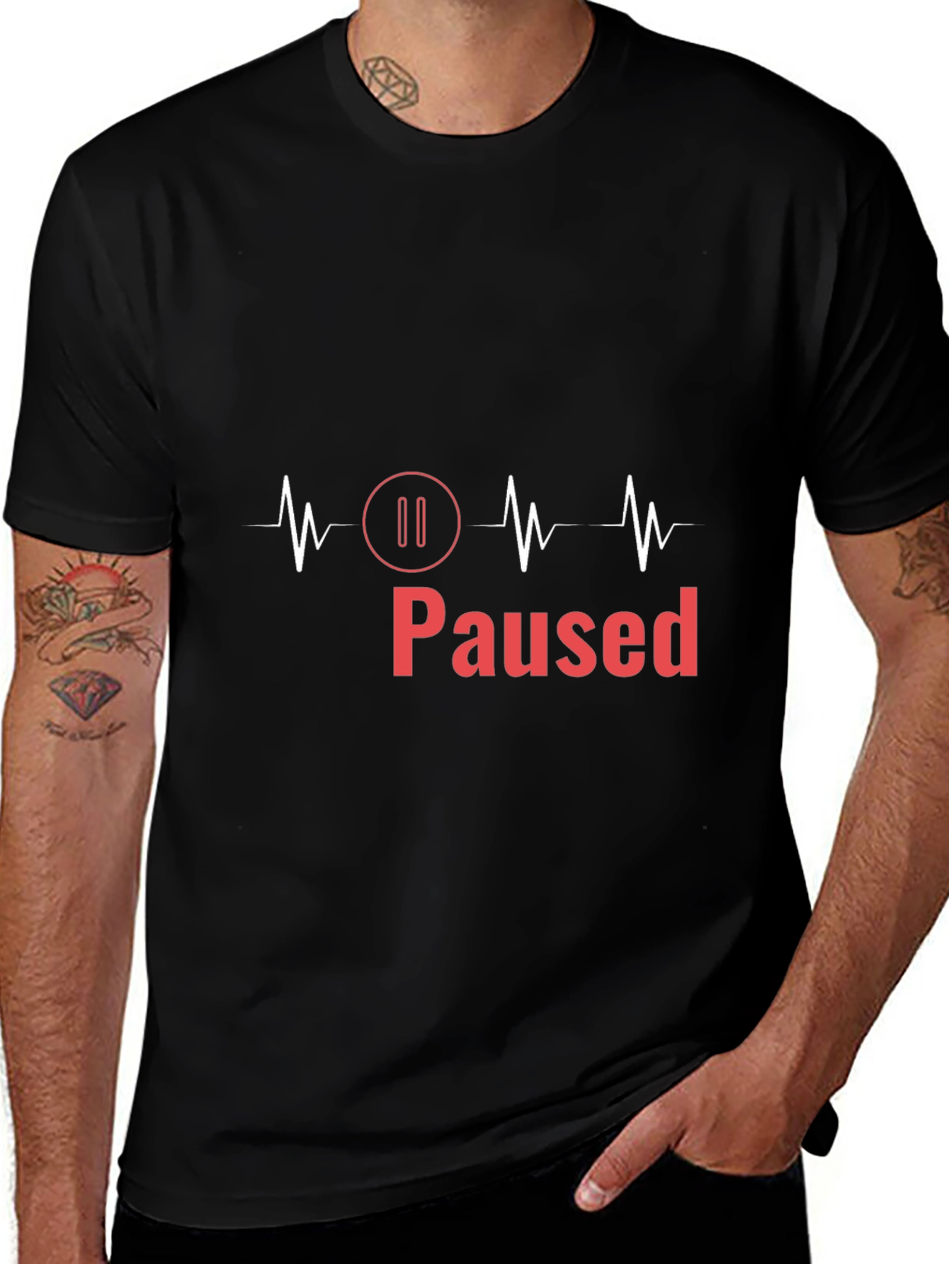 Paused ECG T-Shirt - Mens Black Graphic Tee