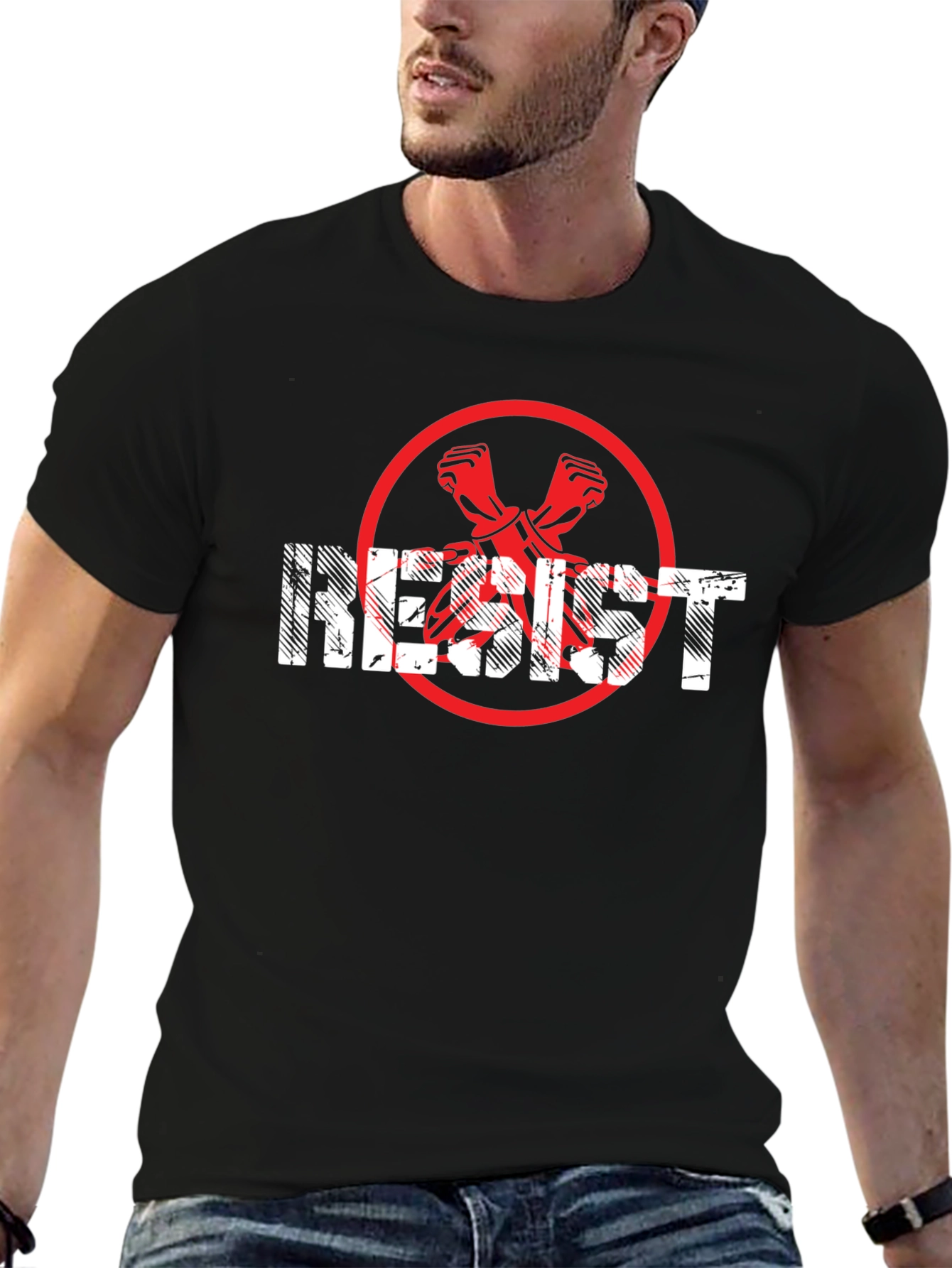 Resist Graphic Tee - Black Crew Neck Cotton T-Shirt