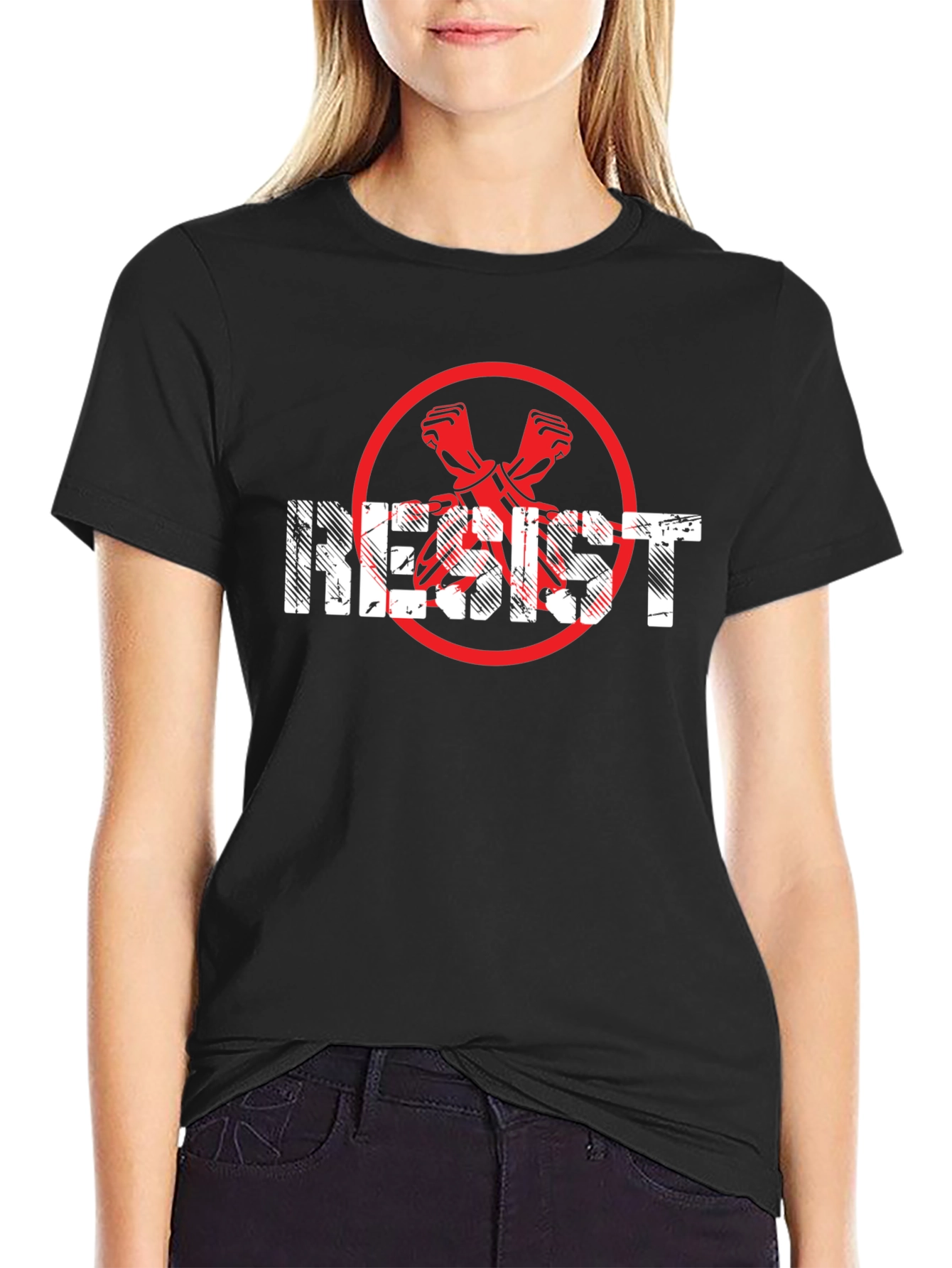Resist Graphic Tee - Black Crew Neck Cotton T-Shirt