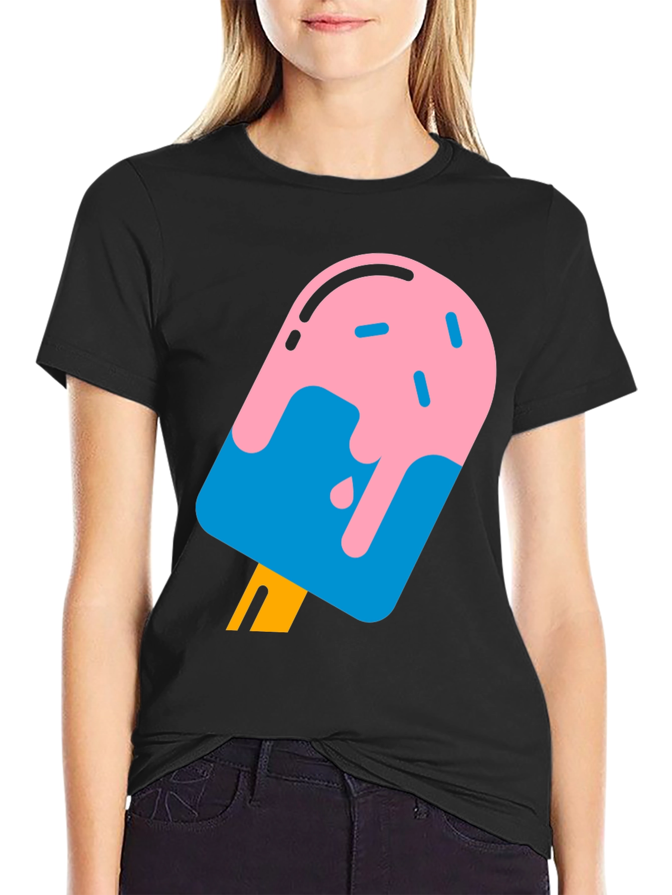 Cool Popsicle Graphic Tee - Black Cotton T-Shirt