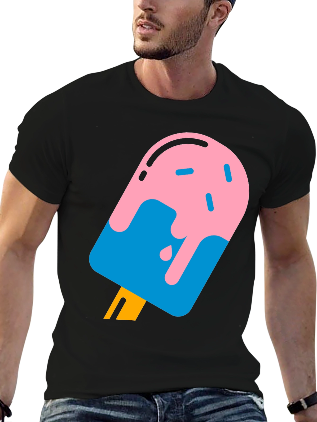 Cool Popsicle Graphic Tee - Black Cotton T-Shirt