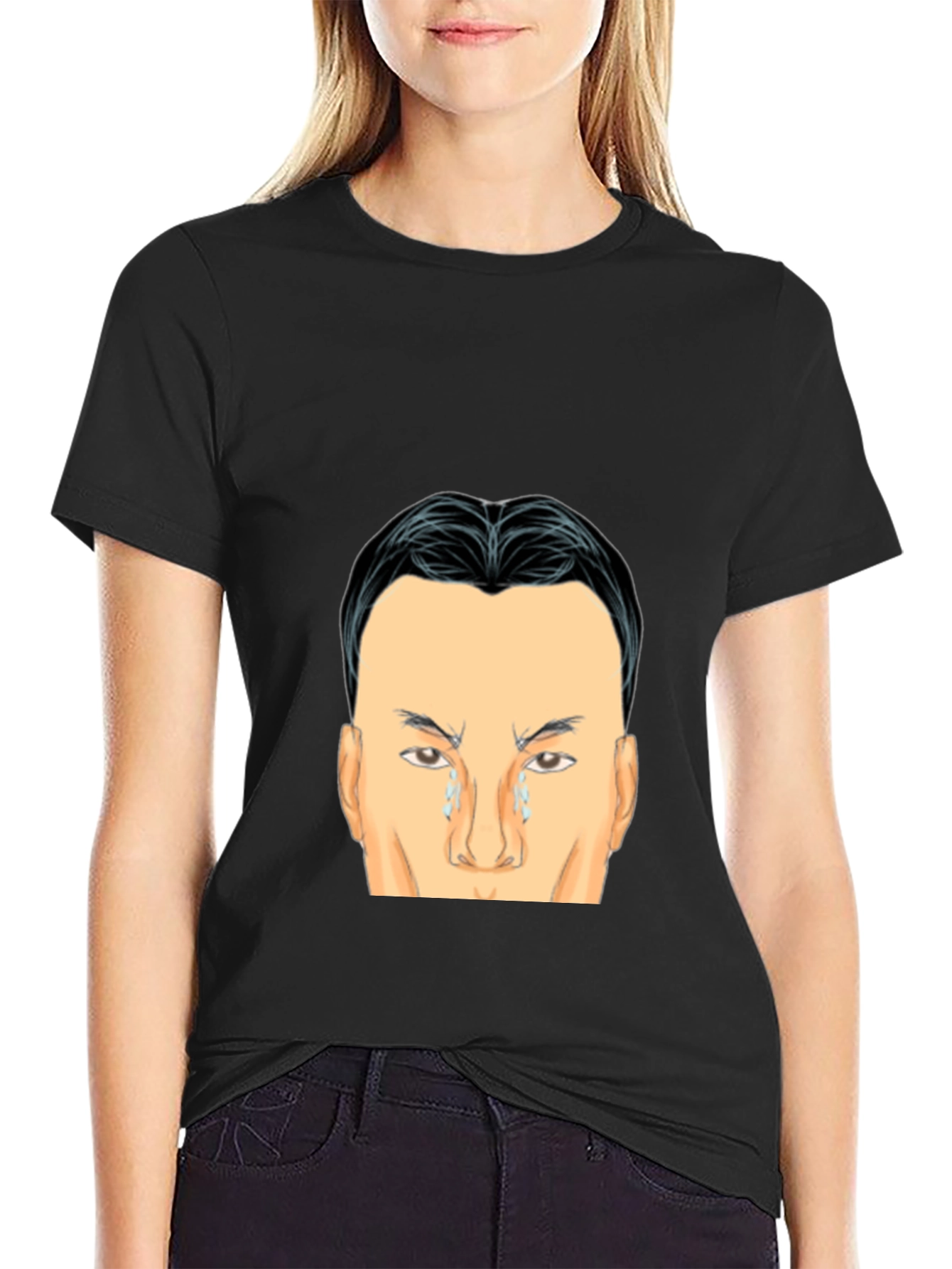 Crying Face Graphic Black T-Shirt