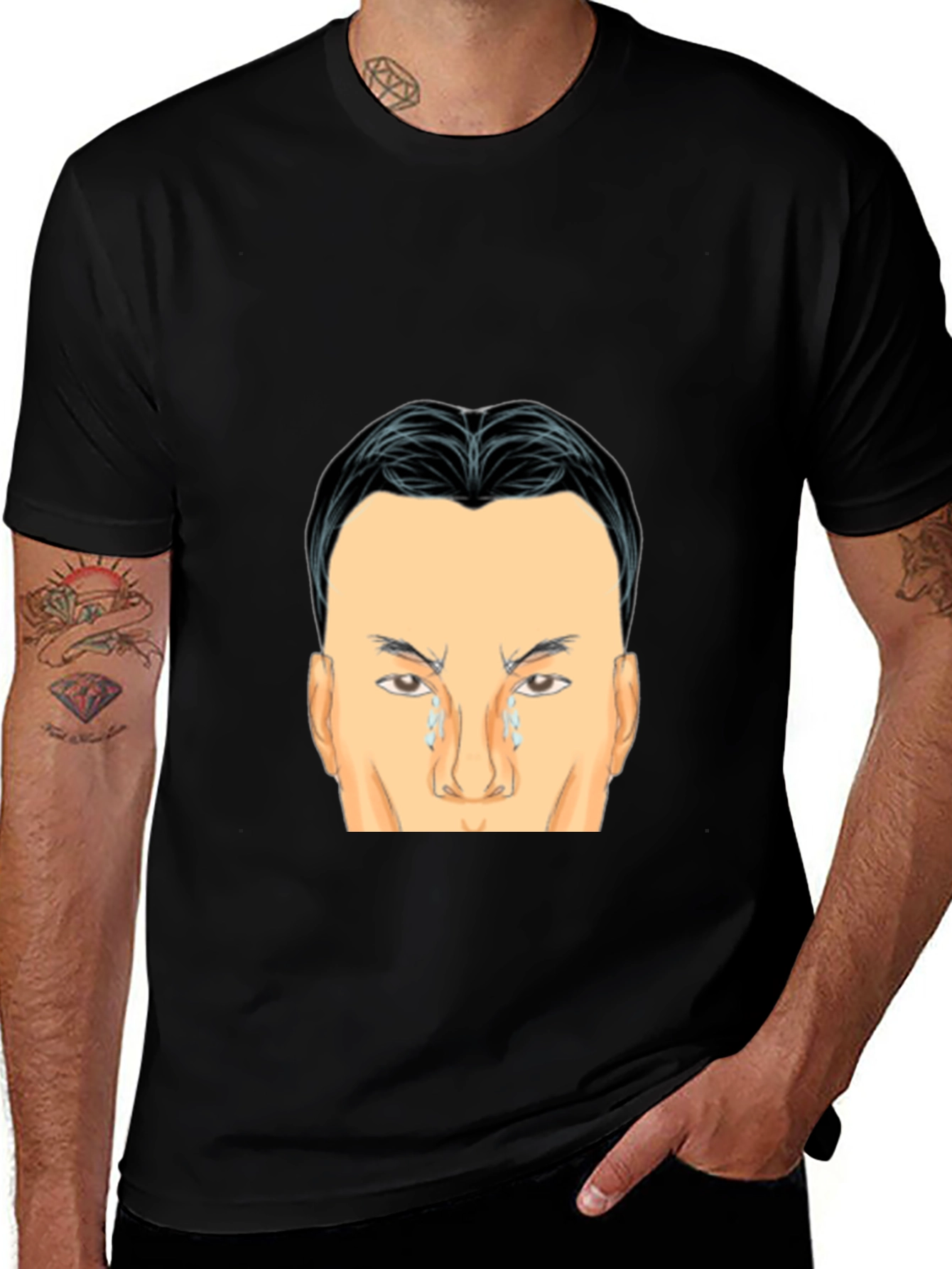 Crying Face Graphic Black T-Shirt