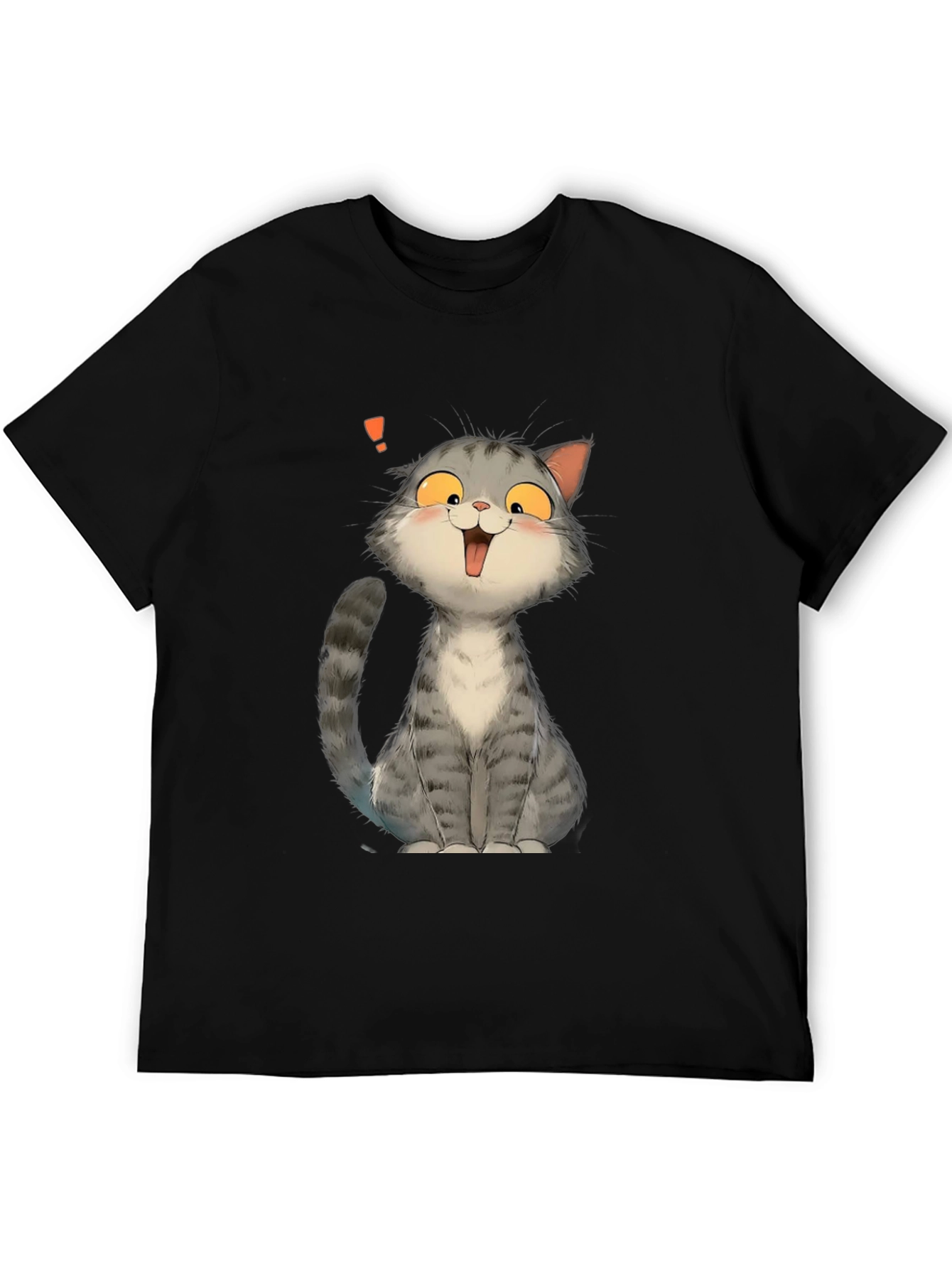 Cute Cat Cartoon Graphic Print Black T-Shirt