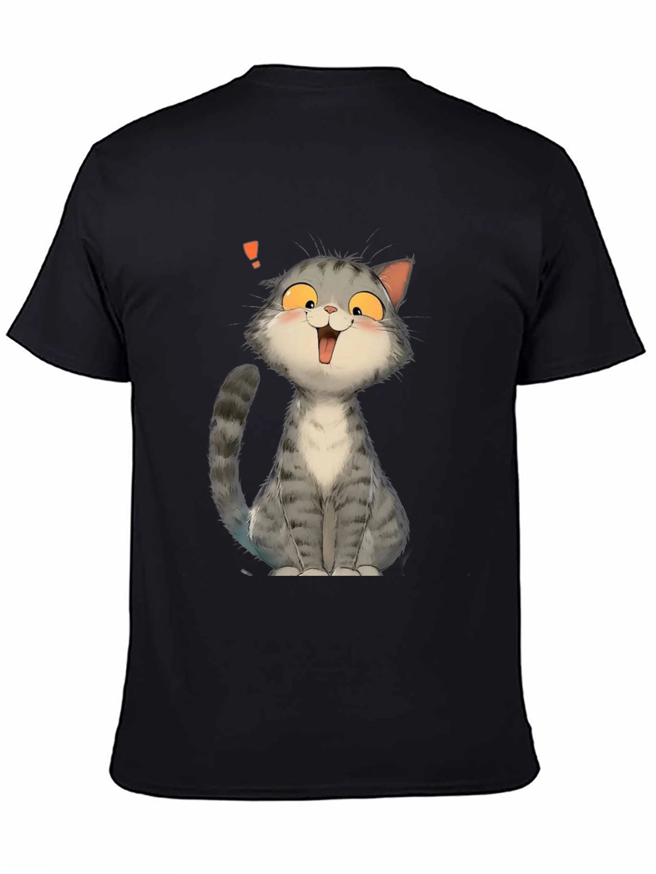 Cute Cat Cartoon Graphic Print Black T-Shirt