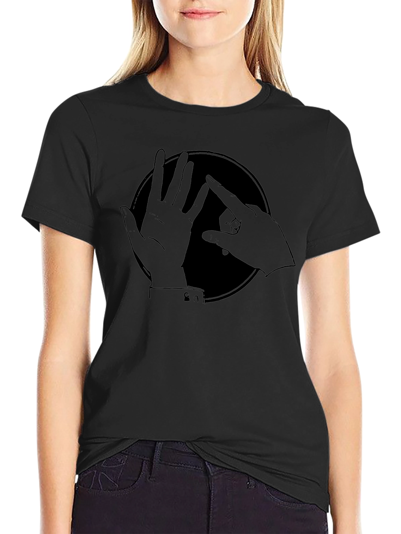 Unique Hand Gesture Graphic Black T-Shirt