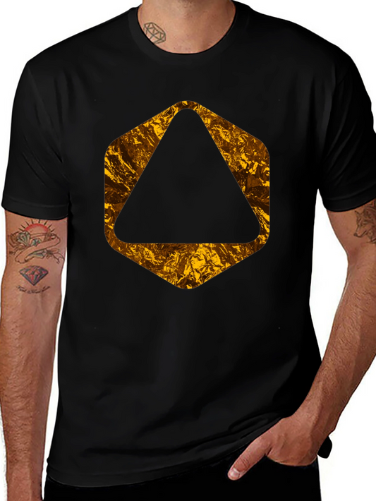 Black Tee with Geometric Gold Foil Design