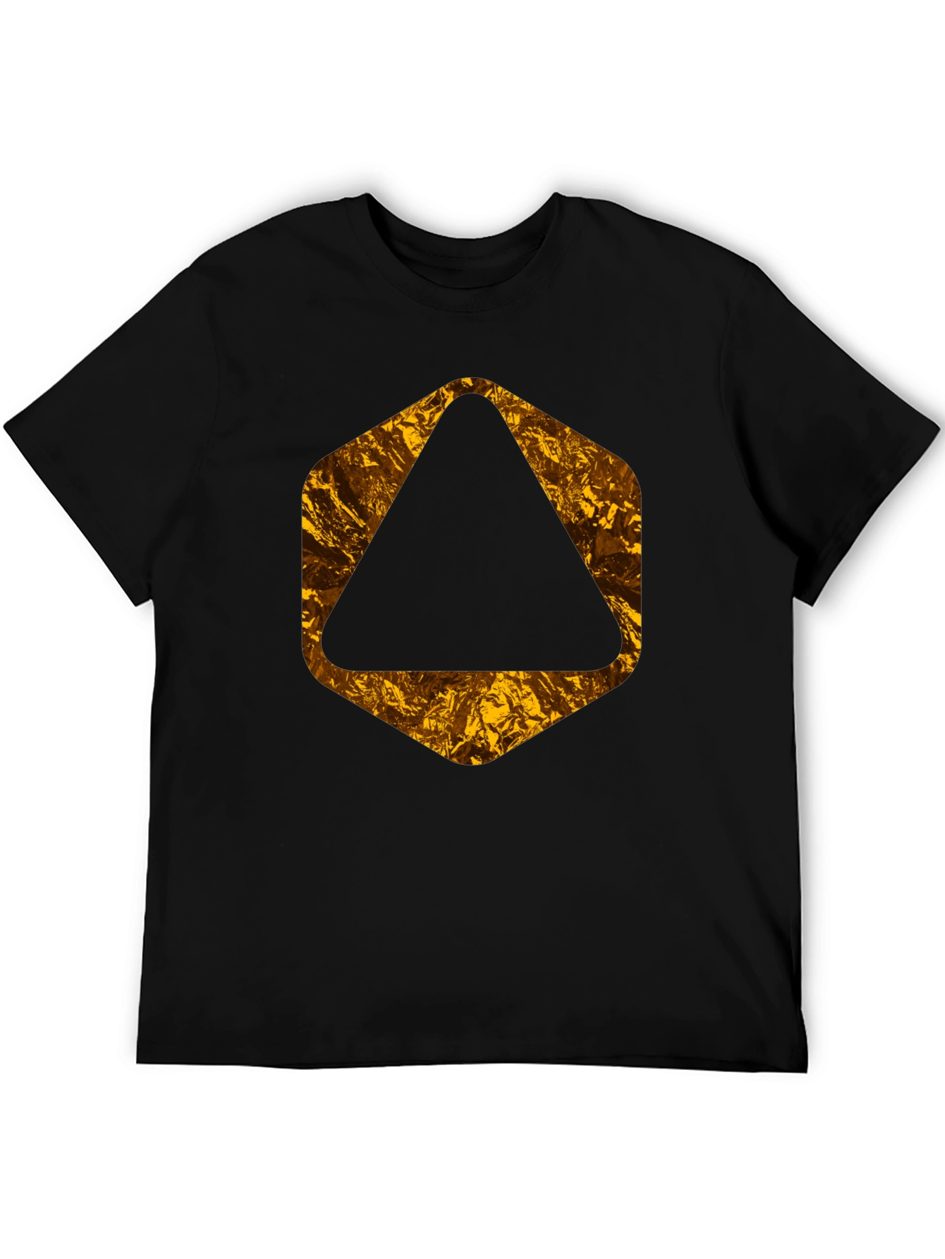 Black Tee with Geometric Gold Foil Design